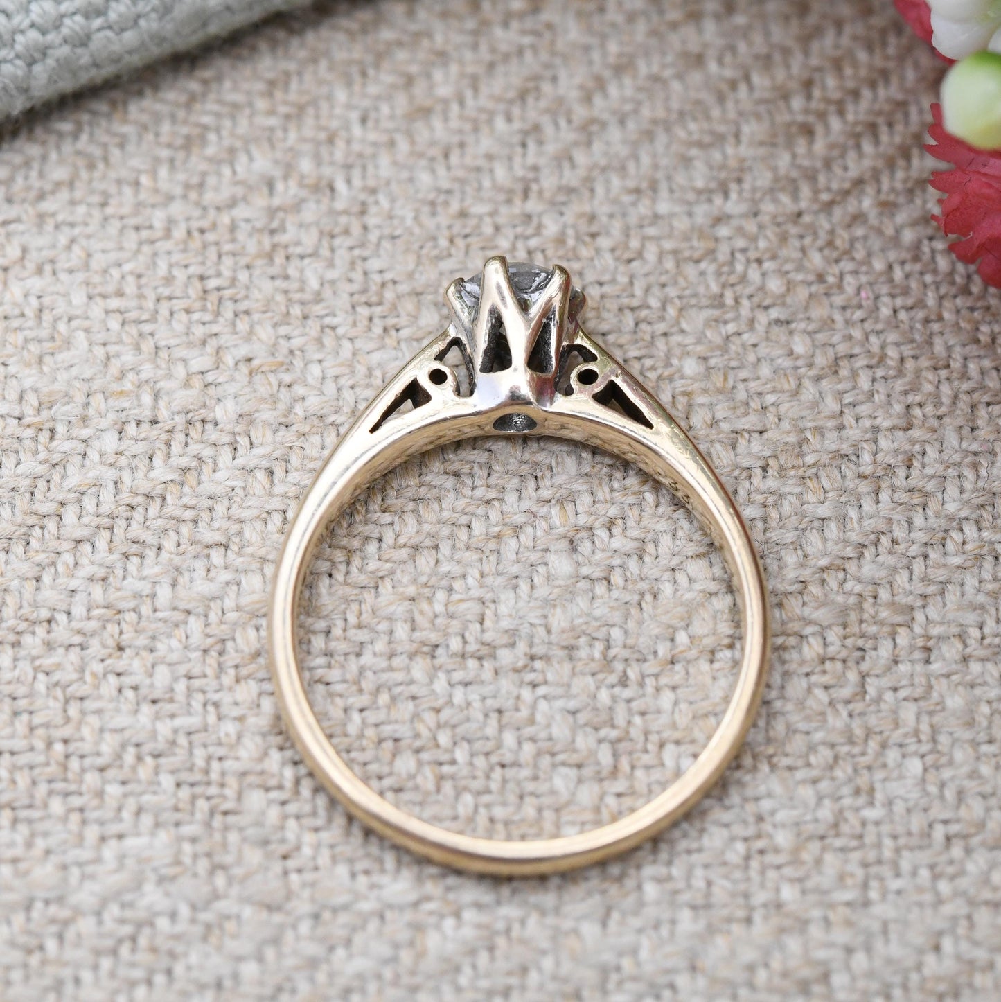 Vintage 9ct Gold Milky Diamond Solitaire Ring 33 Points 1/3 carat - Minimal Design Yellow Gold Engagement | UK Size - M 1/2 US Size - 6 1/2