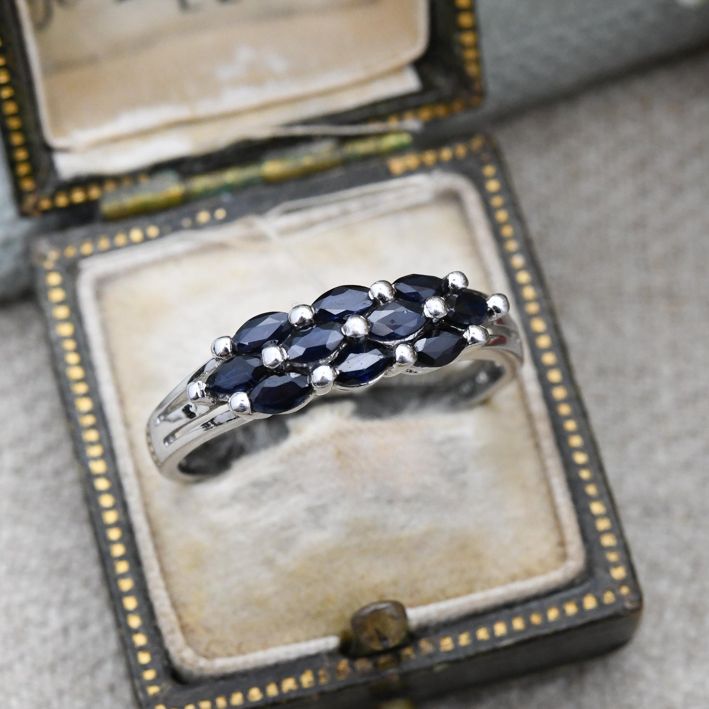 9ct White Gold Sapphire Ring 2001 Marquise Cut Cluster - QVC Faceted Blue Gemstone Ring | Gift for Her | UK Size - W | US Size - 11