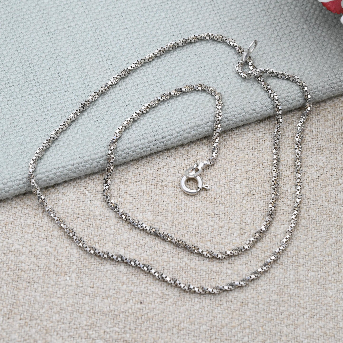 Sterling Silver Twisted Box Chain Necklace c. 1980s - Chunky Short Chain Quality Silver Necklace Square Link | Unisex Necklace Gift | 17.5"
