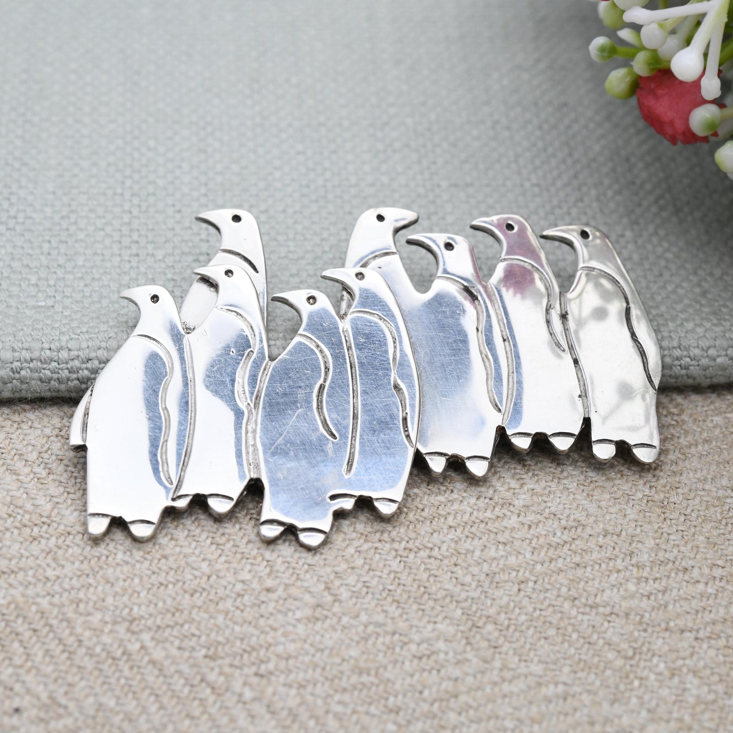 Vintage Sterling Silver Huddle of Penguins Brooch c 1990s - March of the Penguins Sculptural Solid Silver Jewellery | Penguin Colony Rookery