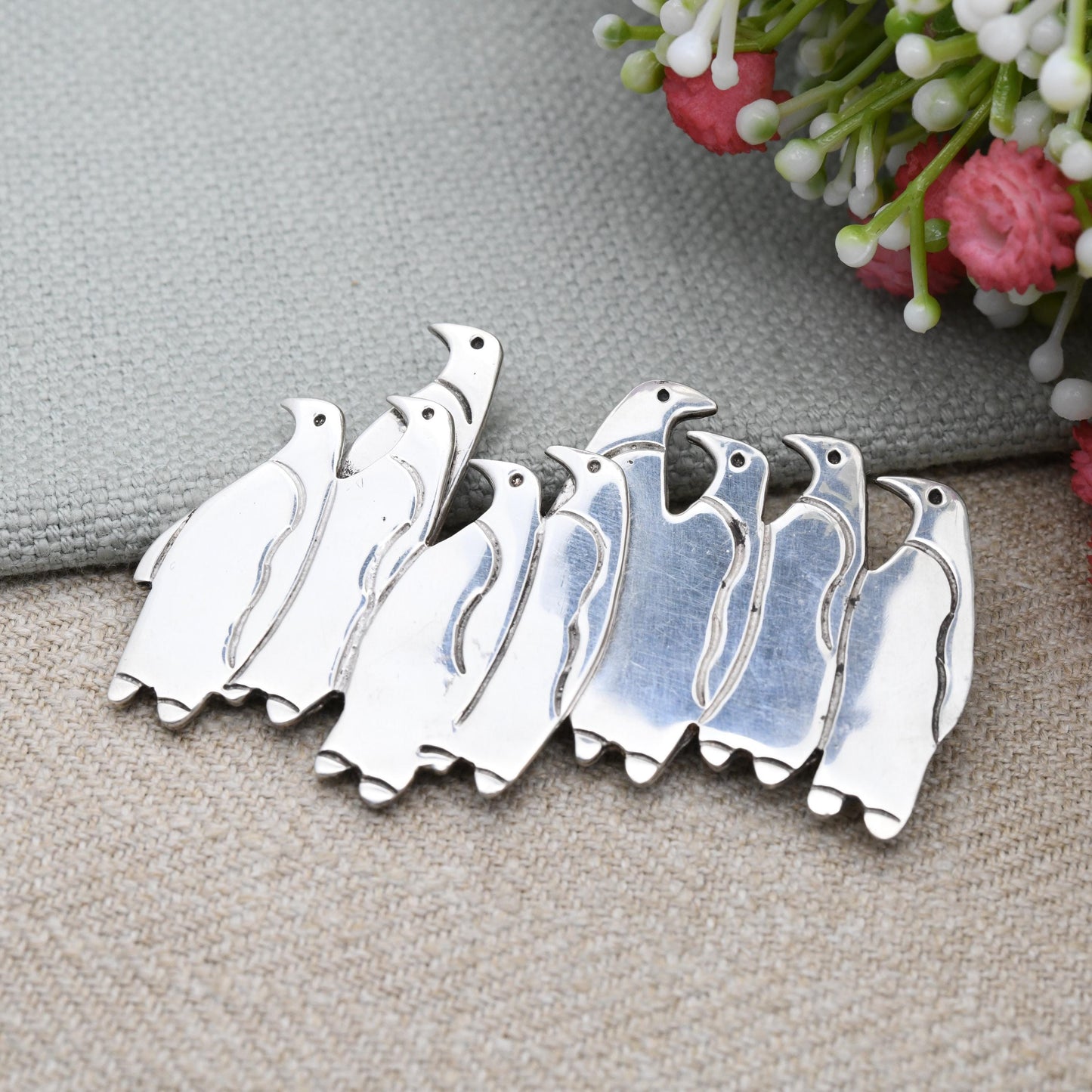 Vintage Sterling Silver Huddle of Penguins Brooch c 1990s - March of the Penguins Sculptural Solid Silver Jewellery | Penguin Colony Rookery