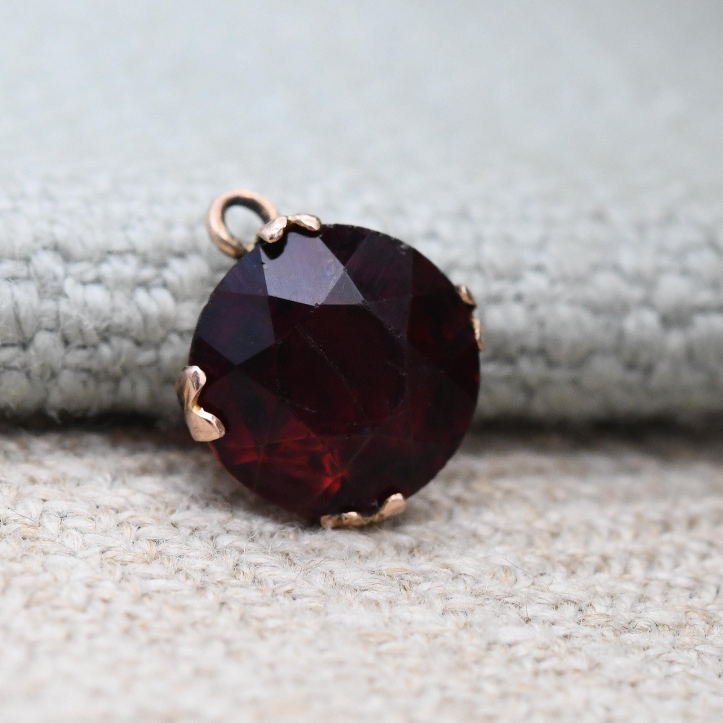 Antique 9ct Gold Red Paste Charm Pendant c. 1910s - Minimal Faceted Circle Pretty Gold Charm Gift for Her | Large Blood Red Stone