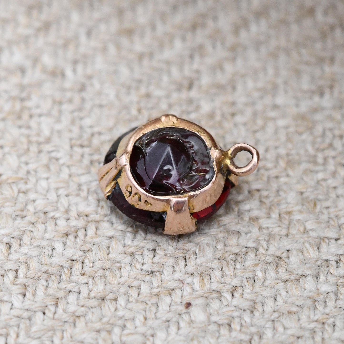 Antique 9ct Gold Red Paste Charm Pendant c. 1910s - Minimal Faceted Circle Pretty Gold Charm Gift for Her | Large Blood Red Stone