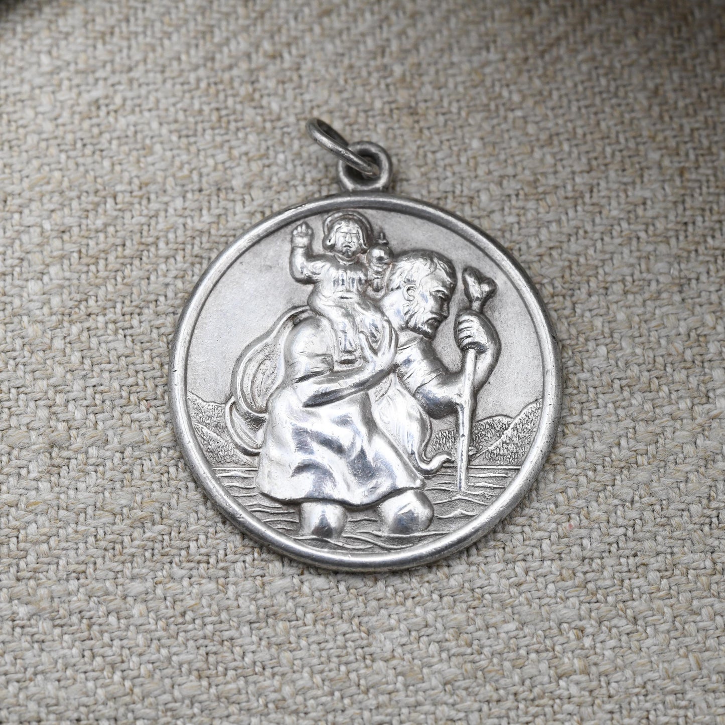 Vintage Charles Horner Sterling Silver St. Christopher Pendant 1975 - Embossed Relief Large Circle Saint of Travelling | Religious Jewellery
