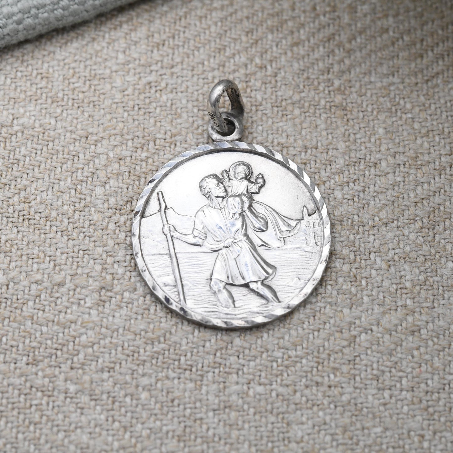 Vintage Sterling Silver St. Christopher Pendant Mid-Century - Large Circle Saint of Travelling | Christian Religious Detailed Jewellery Gift