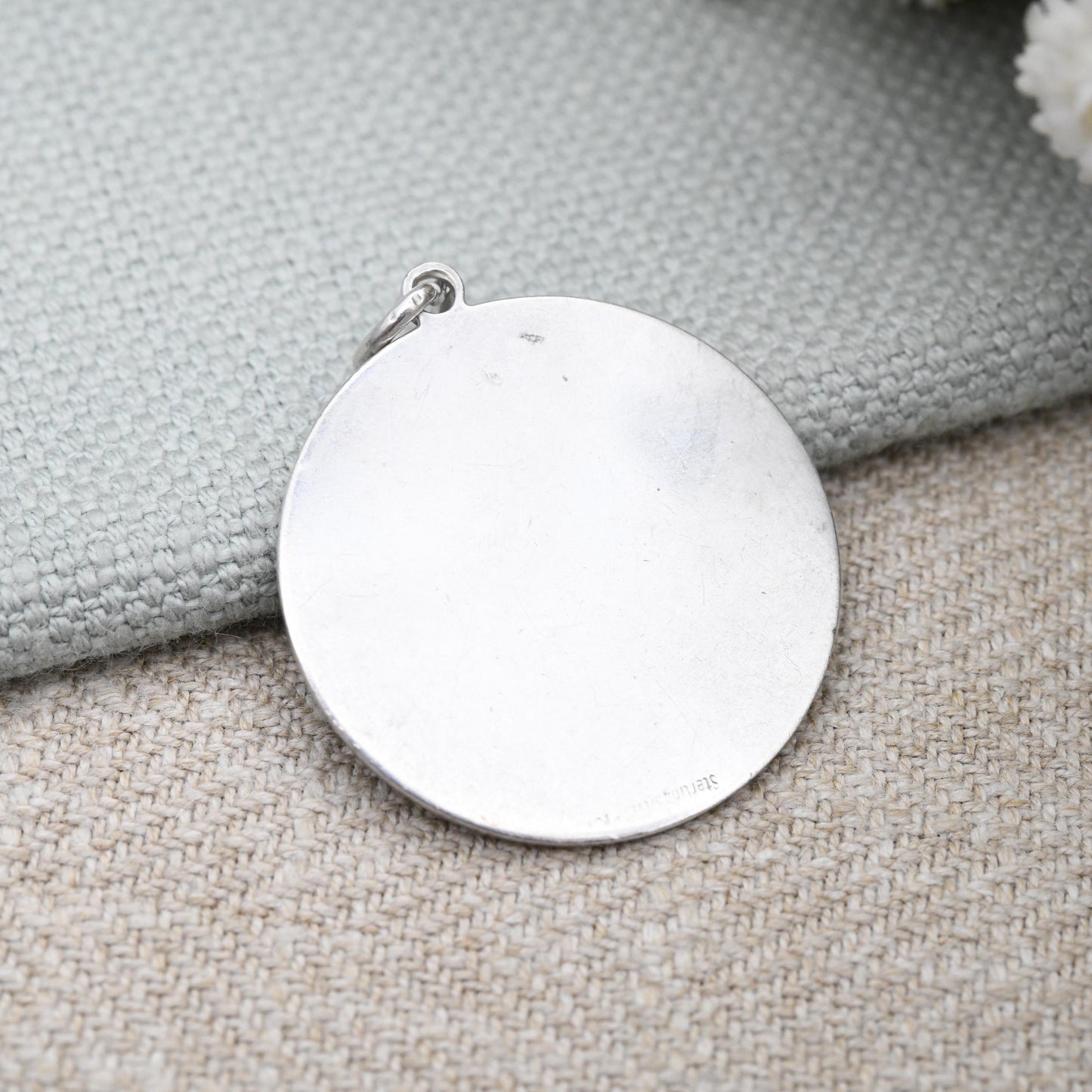 Vintage Sterling Silver St. Christopher Pendant - Textured Large Circle Saint of Travelling | Christian Religious Jewellery | Detailed Image