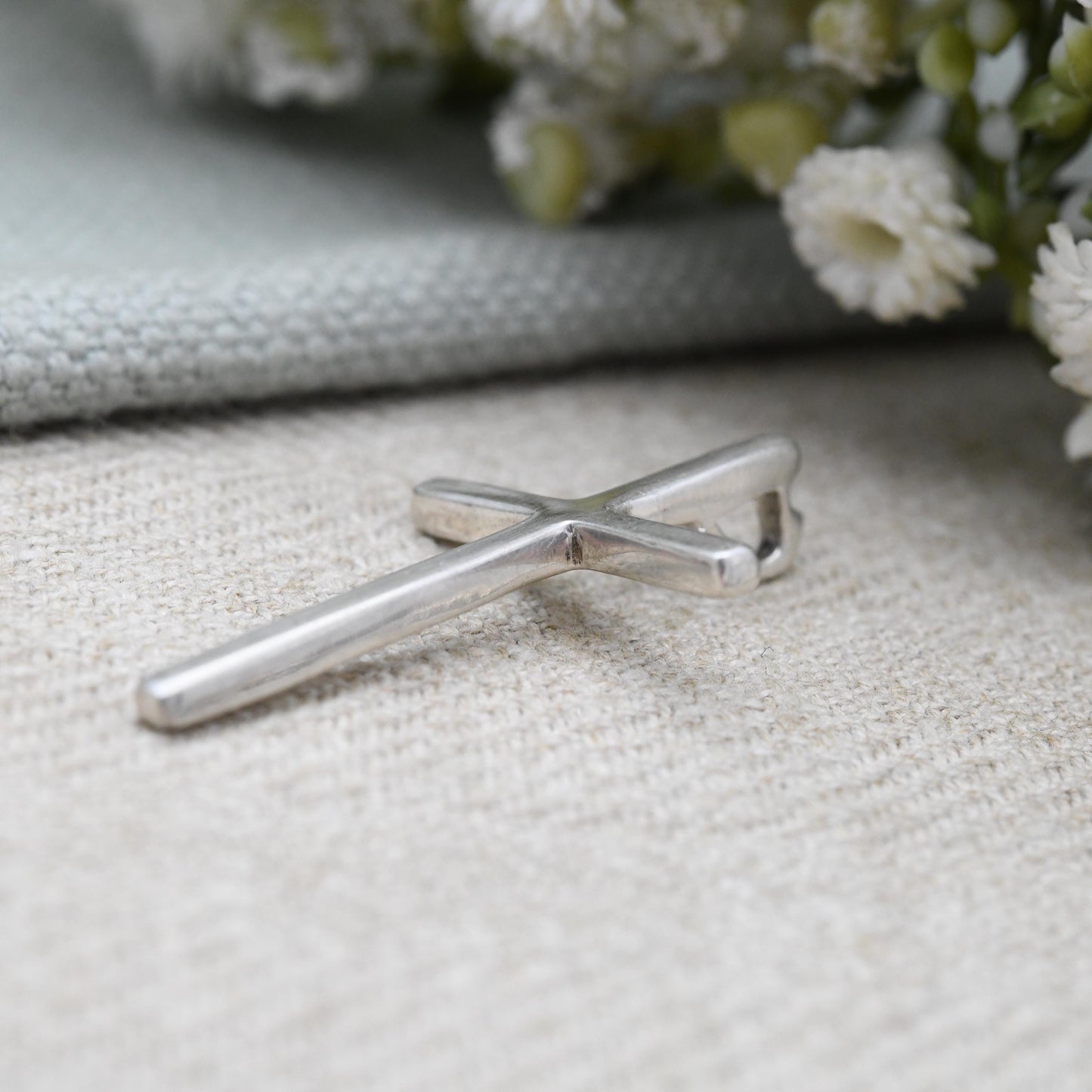 Vintage Sterling Silver Cross Pendant with Built in Bale - Minimal Silver Jewellery Plain Design | Religious Jewellery Christening Gift