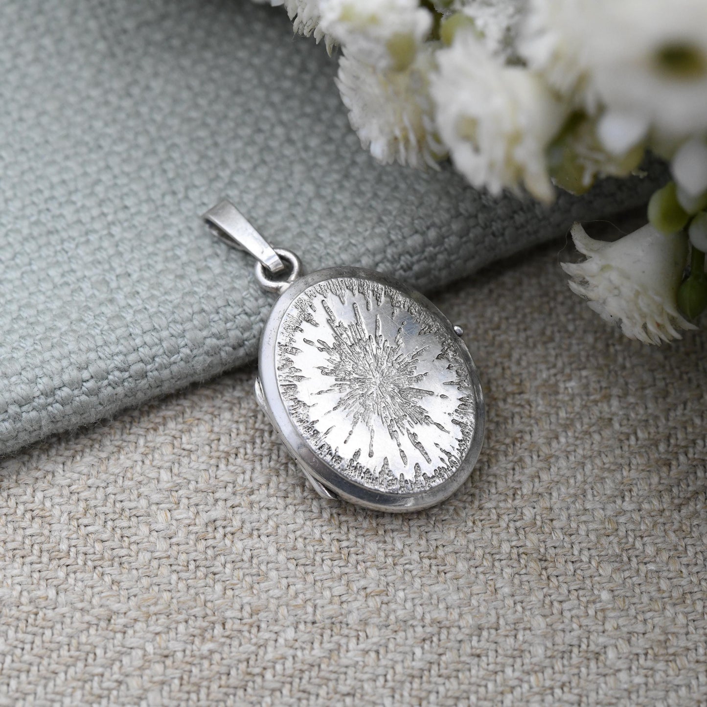 Vintage Sterling Silver Locket Pendant by Andreas Daub A*D Mid-Century Textured - Engraved Locket Pretty Gift for Her Charm Necklace Stack