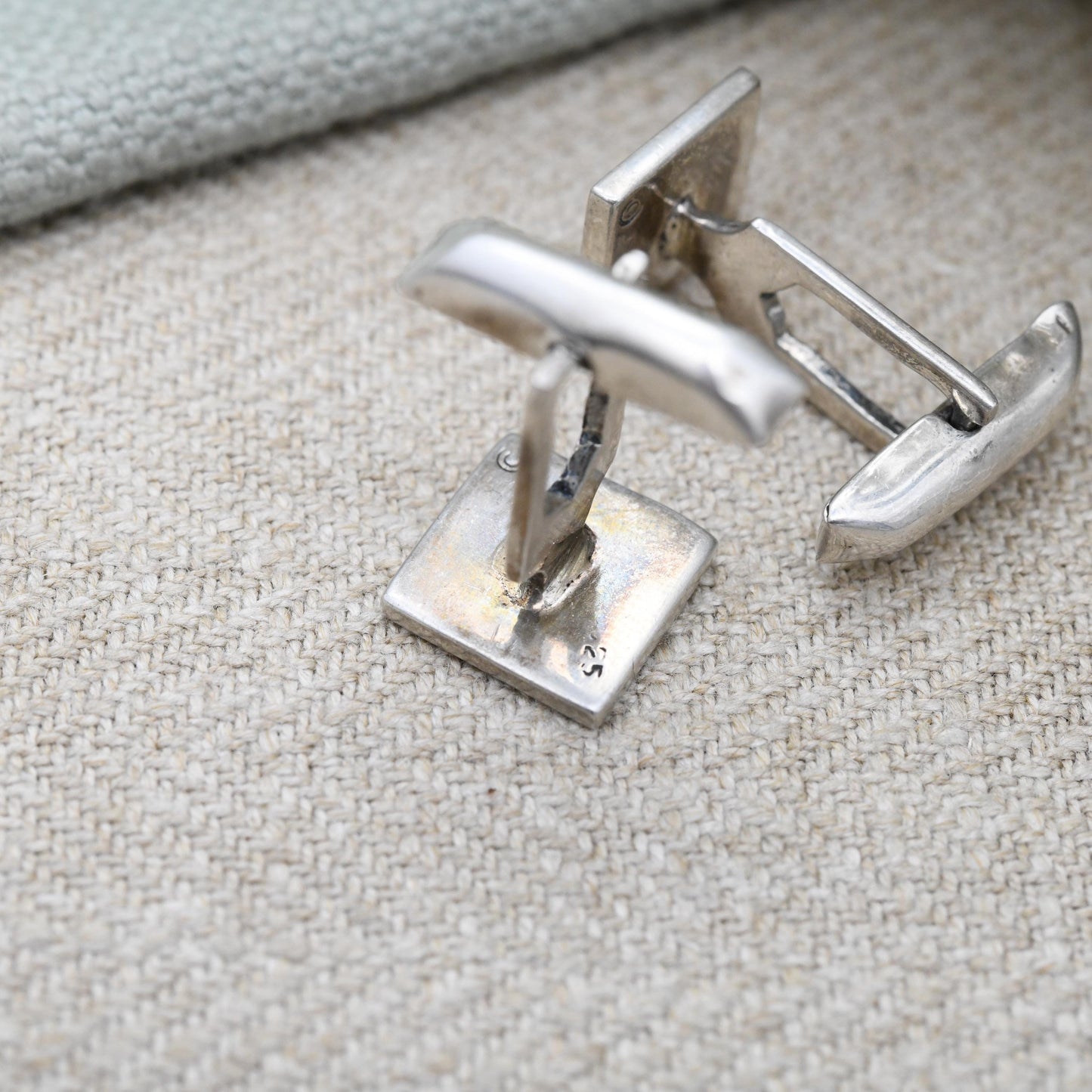 Vintage Sterling Silver Cufflinks 2000 Millennium Mark - Hallmark Square Minimal Number Design Bullet Back Anniversary Birthday Gift for Him
