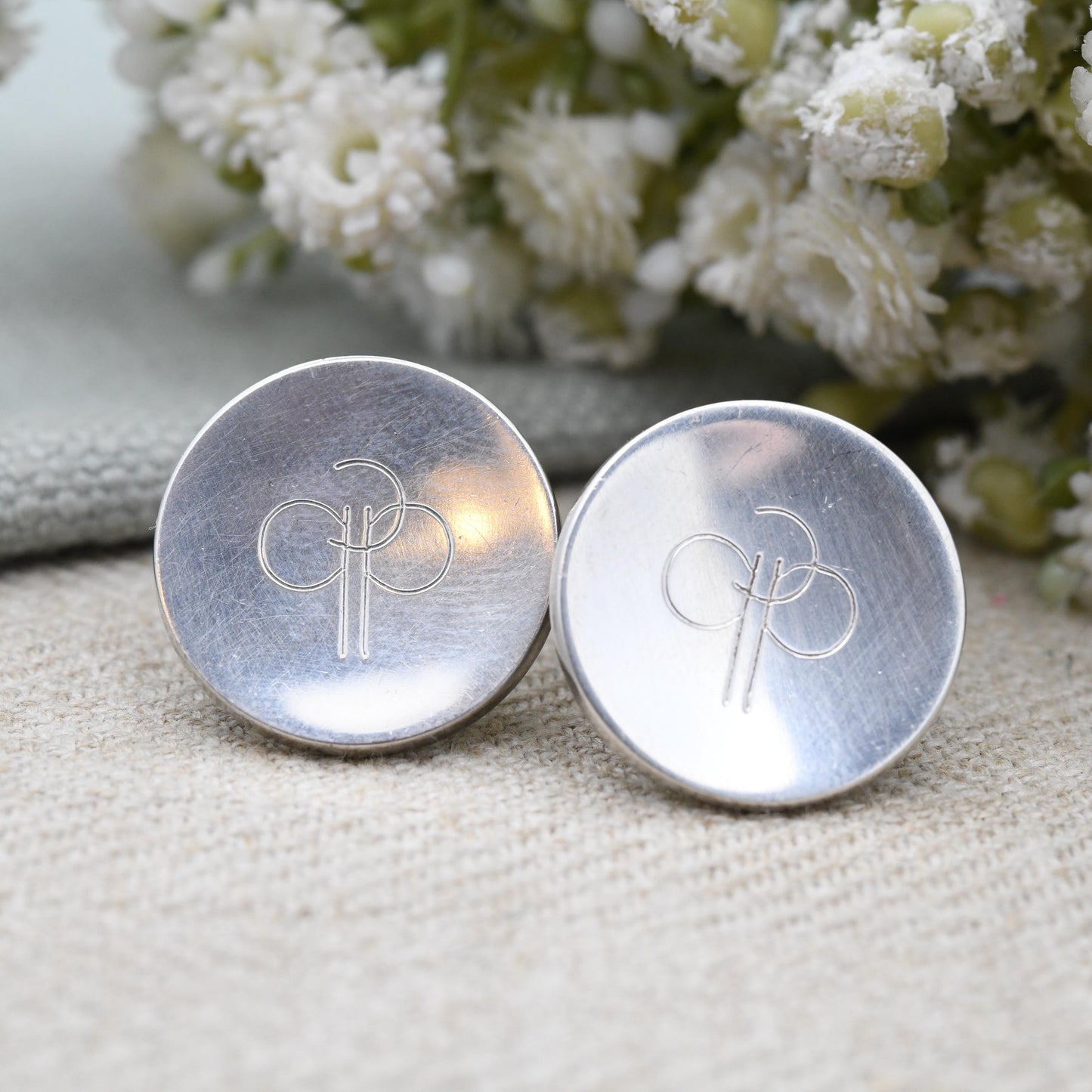 Vintage Georg Jensen Cufflinks 103 Sterling Silver Engraved Design 1979 - Made in Denmark Danish Round Mid-Century Minimalist Jewellery Gift