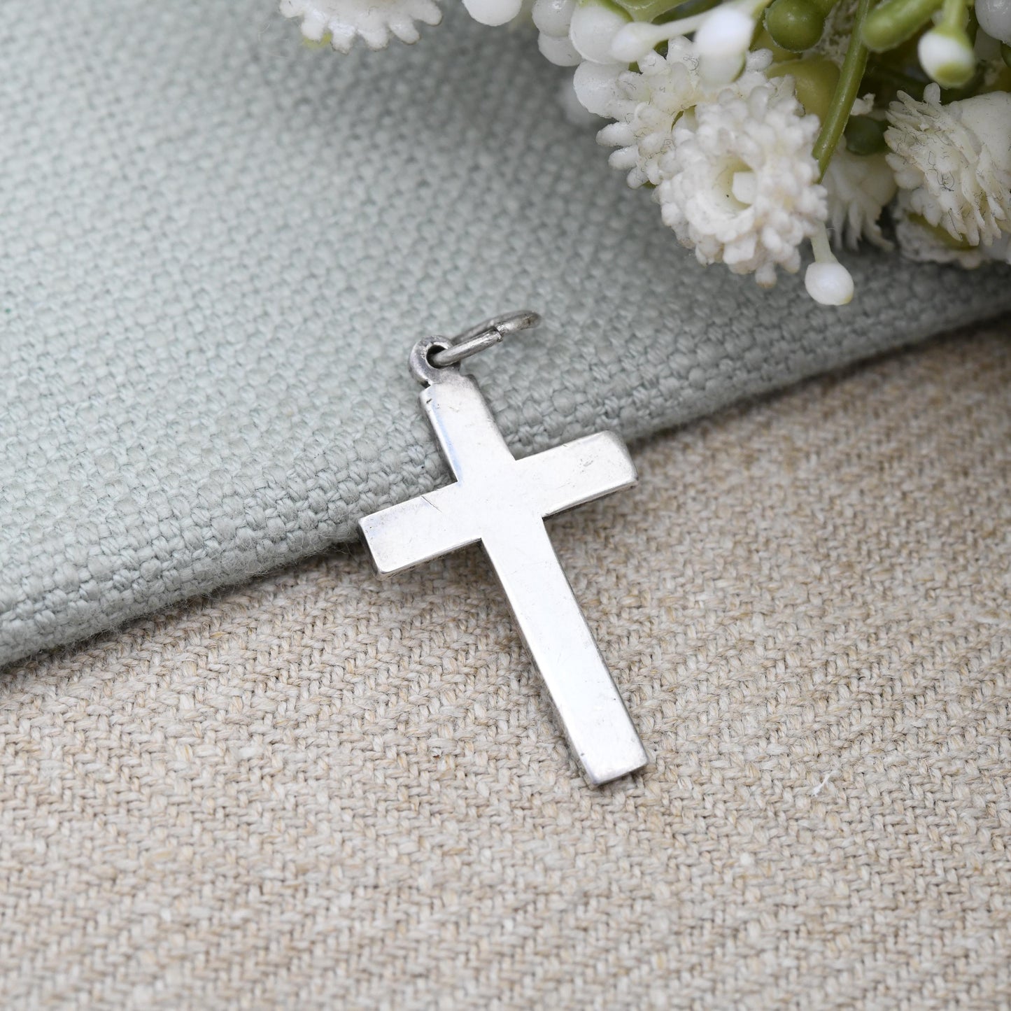Vintage Sterling Silver Pendant Plain Cross - Minimalist Mid-Century Modernist Simple Solid Silver Design | Gift for Baptism Christening