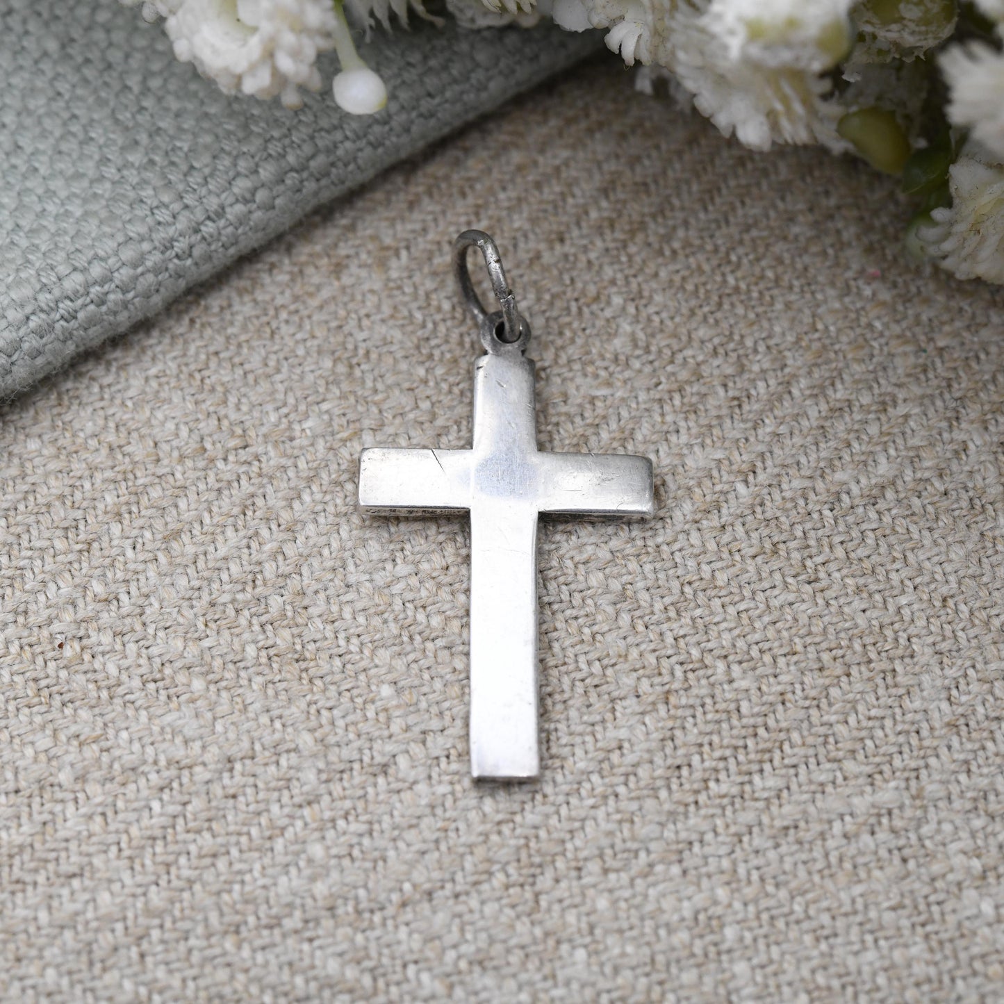 Vintage Sterling Silver Pendant Plain Cross - Minimalist Mid-Century Modernist Simple Solid Silver Design | Gift for Baptism Christening