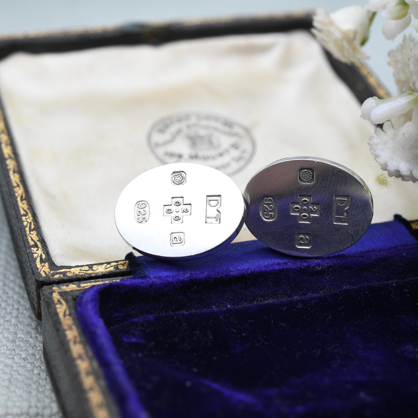 Vintage Sterling Silver Hallmarks Cufflinks 2000 Millennium Mark - Sheffield Hallmarks DT | Minimal Oval Design Bullet Back | Birthday Gift