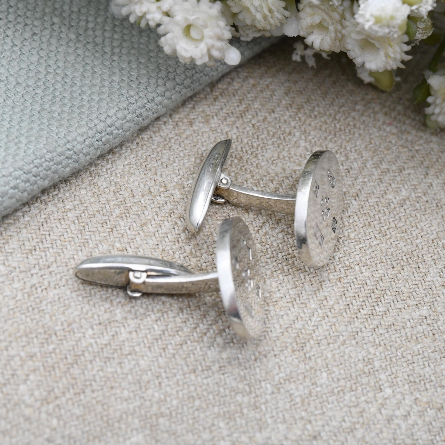Vintage Sterling Silver Hallmarks Cufflinks 2000 Millennium Mark - Sheffield Hallmarks DT | Minimal Oval Design Bullet Back | Birthday Gift