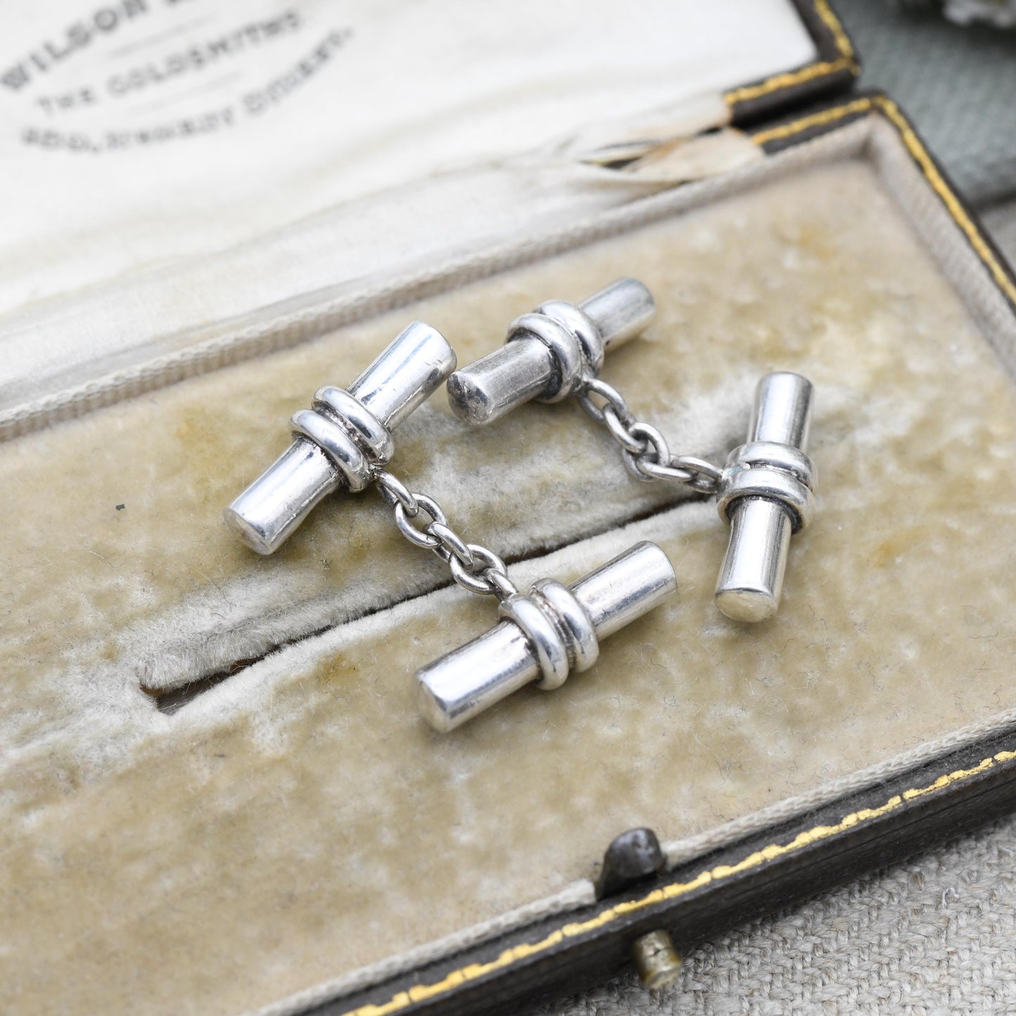 Vintage Sterling Silver Chain and Barrel Cufflinks T Bar Shape - Minimalist Solid Silver Jewellery Gift for Him | Dress Shirt Accessory