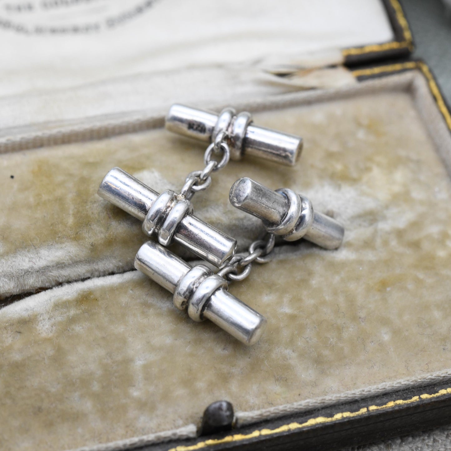 Vintage Sterling Silver Chain and Barrel Cufflinks T Bar Shape - Minimalist Solid Silver Jewellery Gift for Him | Dress Shirt Accessory