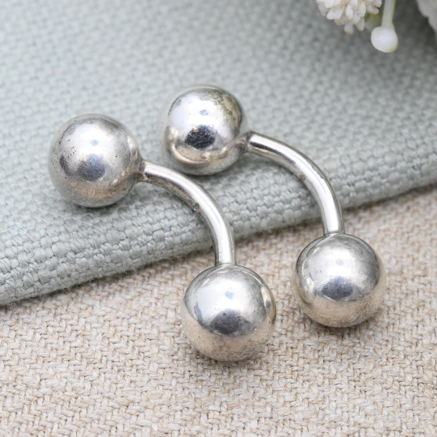 Vintage Links of London Sterling Silver Ball Cufflinks 1998 - Minimal Barbell Style Solid Silver Cufflinks Ball and Bar | Genuine Designer