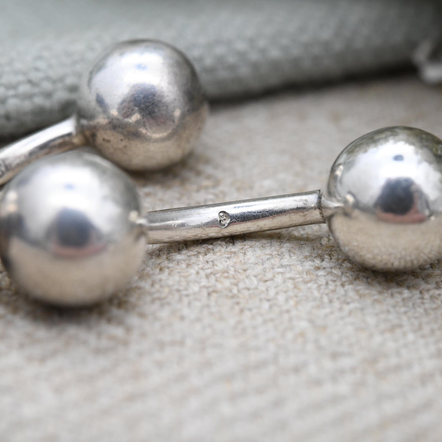 Vintage Links of London Sterling Silver Ball Cufflinks 1998 - Minimal Barbell Style Solid Silver Cufflinks Ball and Bar | Genuine Designer
