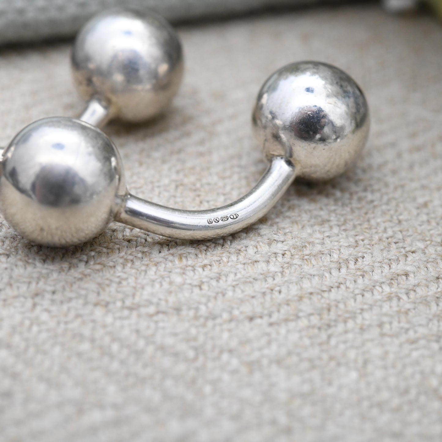 Vintage Links of London Sterling Silver Ball Cufflinks 1998 - Minimal Barbell Style Solid Silver Cufflinks Ball and Bar | Genuine Designer