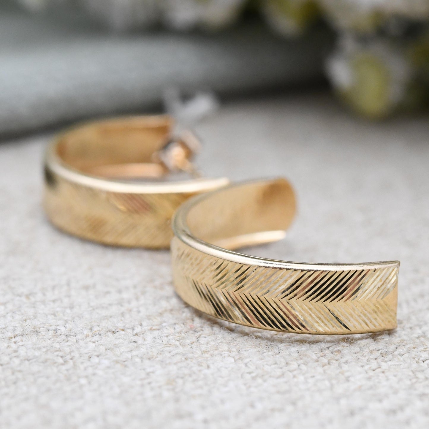 Vintage 9ct Gold Half Hoop Stud Earrings Mid-Century - Semi Circle Shape Big Stud | Solid Gold Jewellery Gift for Her | with Butterfly Backs