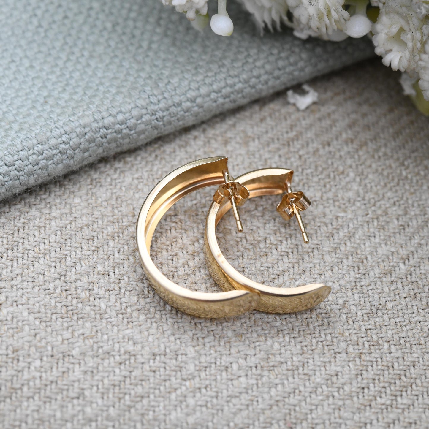 Vintage 9ct Gold Half Hoop Stud Earrings Mid-Century - Semi Circle Shape Big Stud | Solid Gold Jewellery Gift for Her | with Butterfly Backs