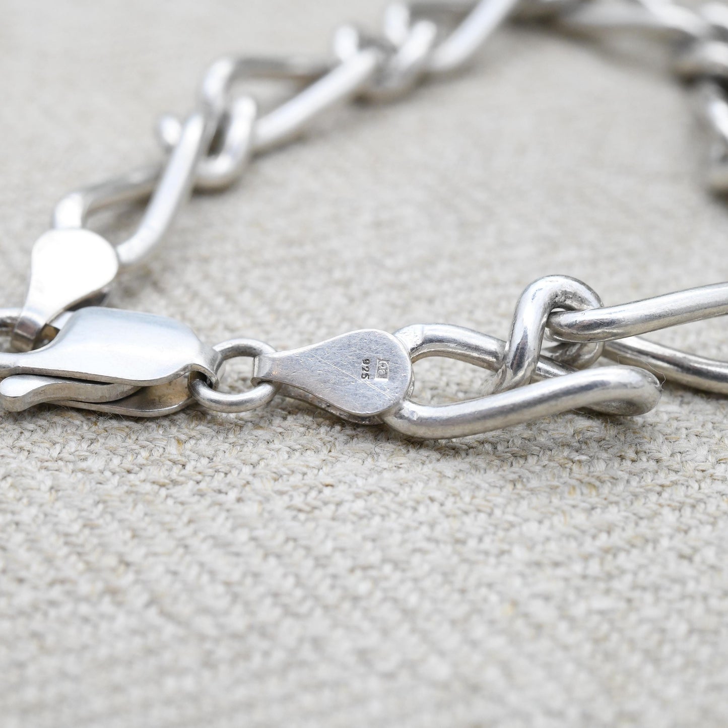 Vintage Sterling Silver Chain Bracelet with Rounded Curb Links Trombone Style c. 2000 - Unisex Solid Silver Jewellery | Empty Charm Bracelet