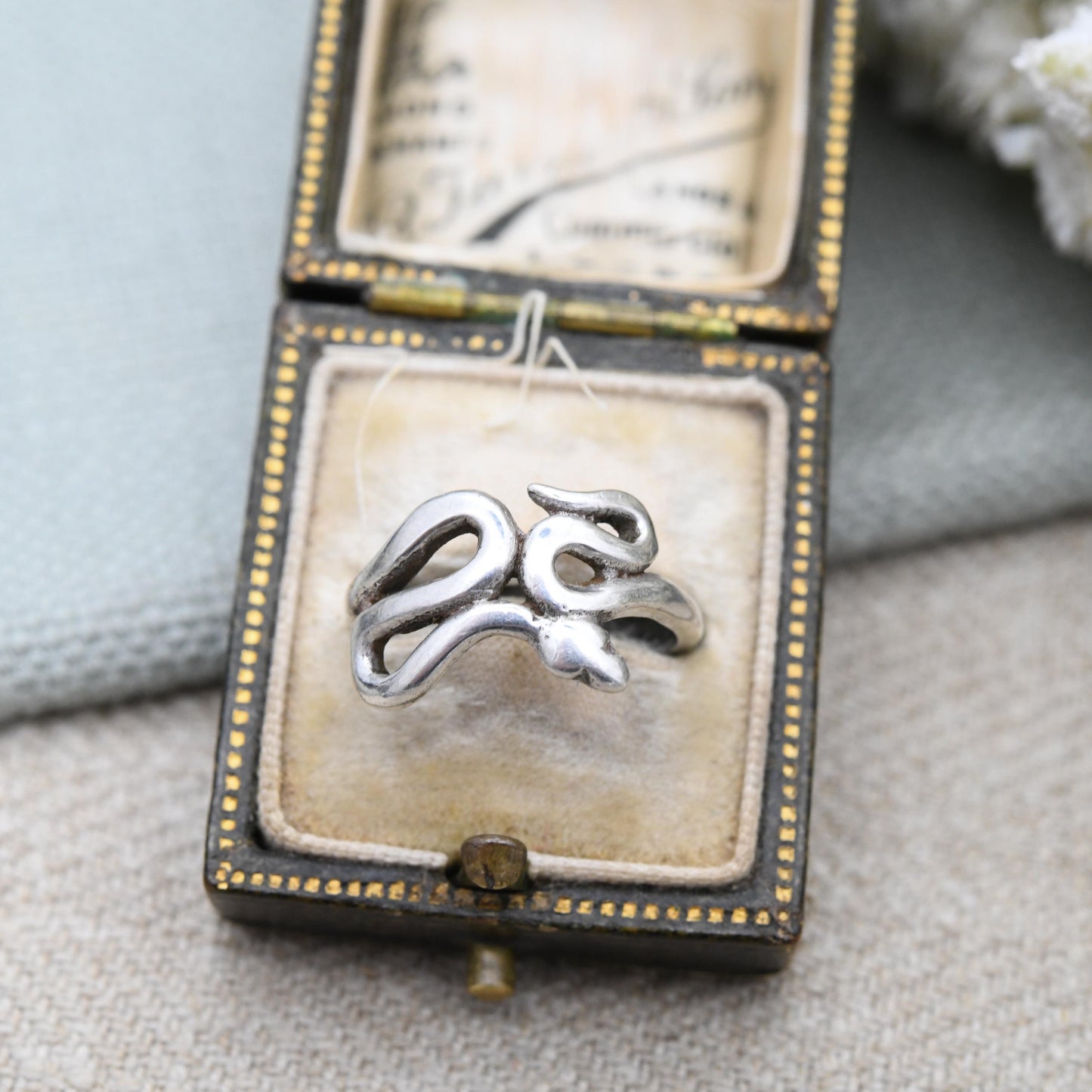 Vintage Sterling Silver Snake Ring - Minimal Solid Silver Animal Jewellery | Coiled Snake Band | UK Size - J 1/2 | US Size - 5