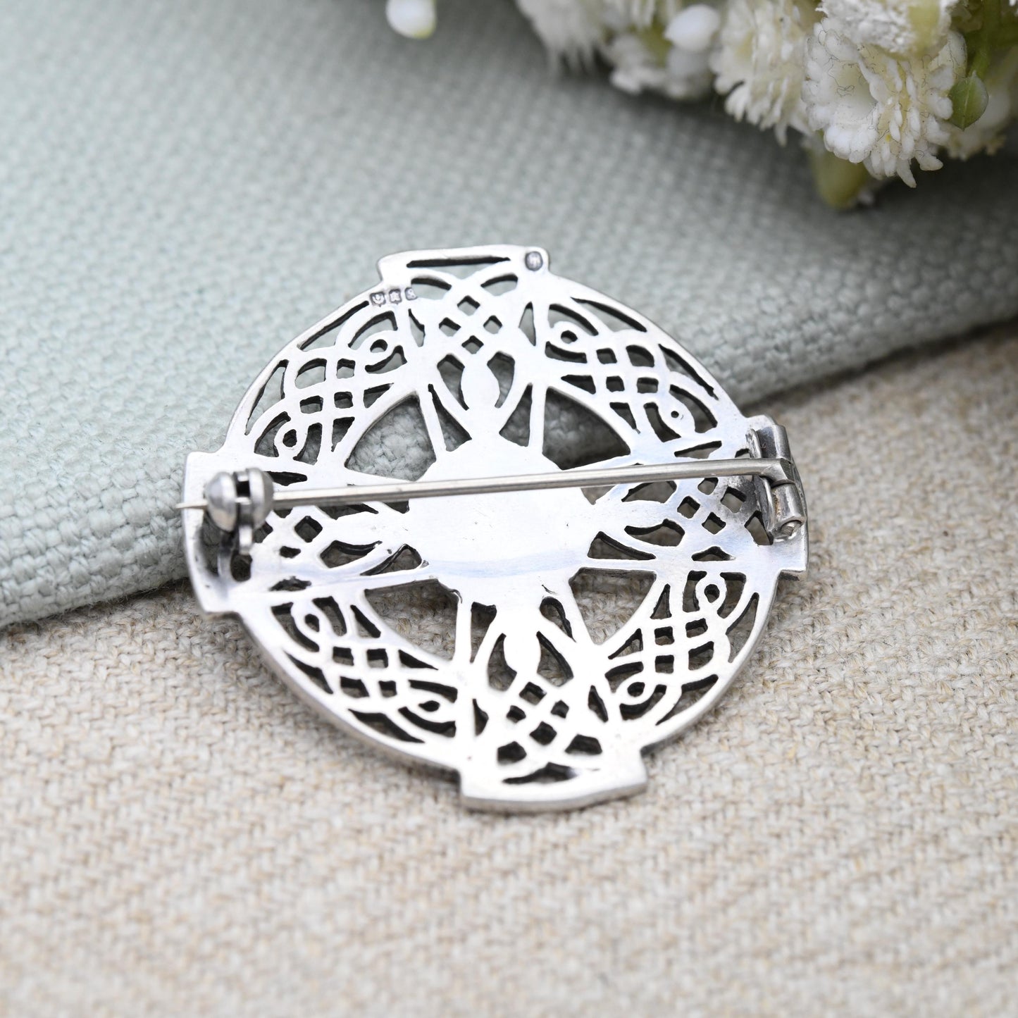 Vintage Scottish Sterling Silver Iona Brooch 1973 by John - Edinburgh Hallmarks | Solid Silver Celtic Brooch Knotted Circle Shield