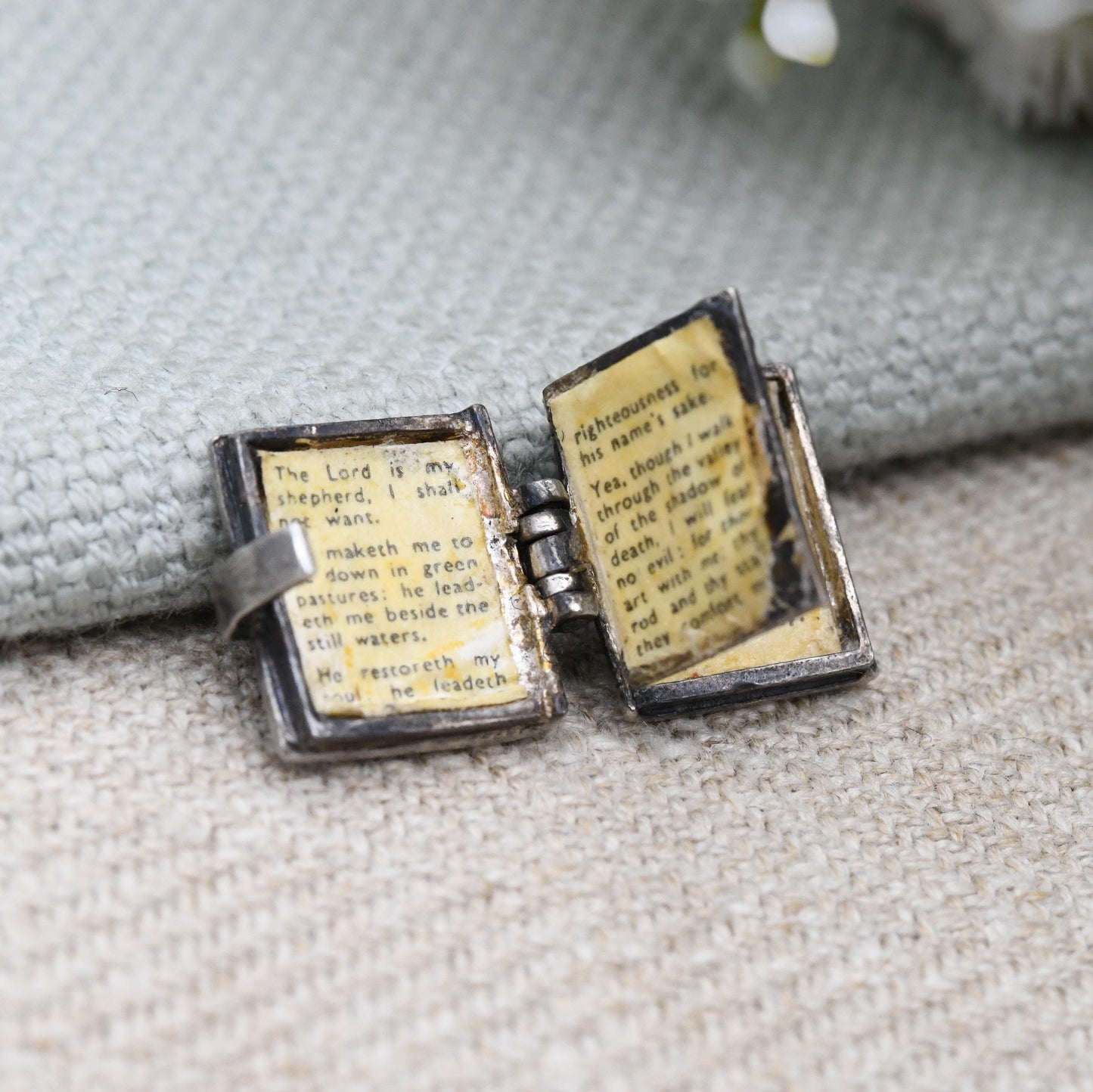 Vintage Opening Holy Bible Charm Pendant by Nuvo Sterling Silver Psalm 23 - The Lord is my Shepherd Verse | Religious Charm Bracelet Gift