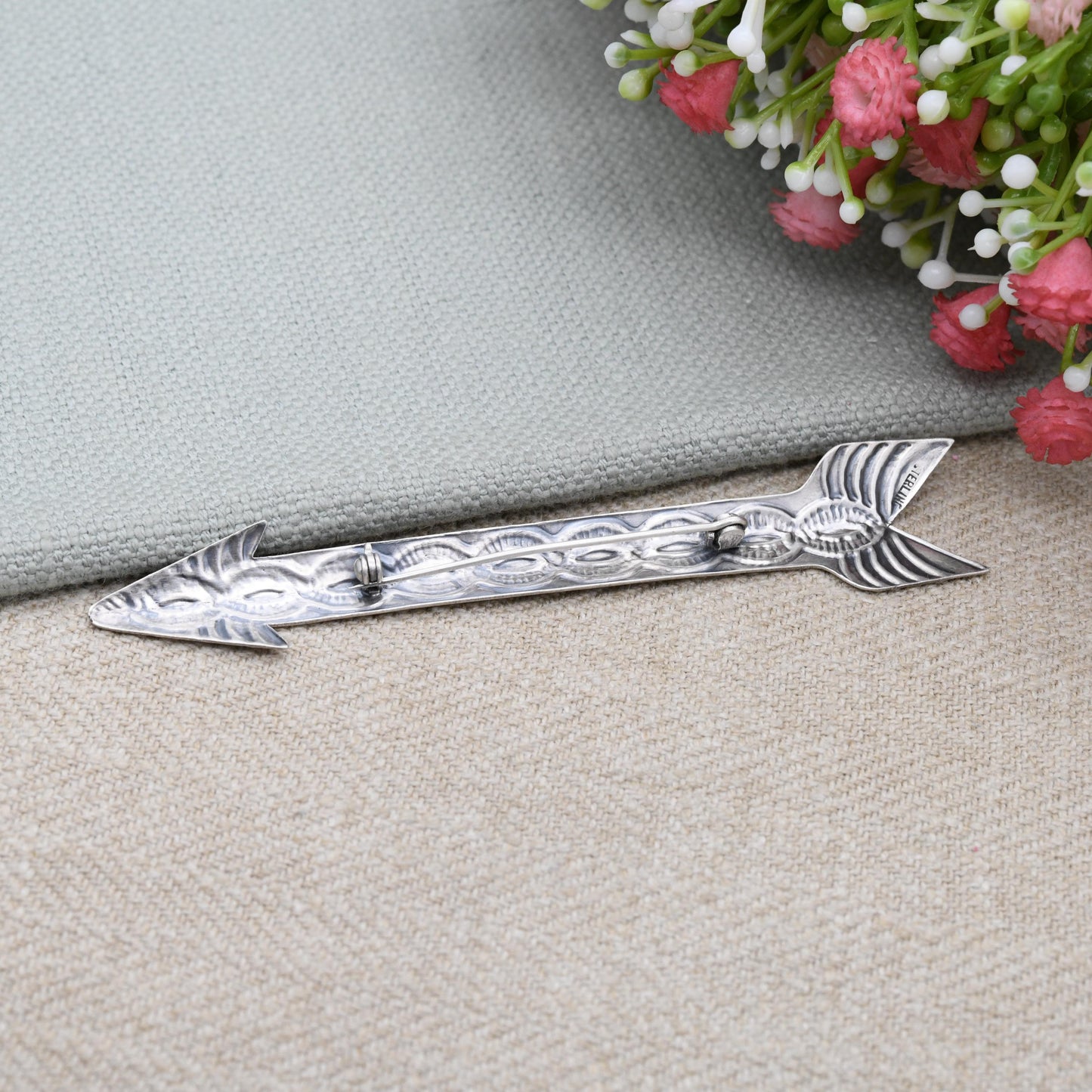 Vintage Sterling Silver Southwestern Arrow Brooch with Engraved Design - Large Navajo Symbol of Direction Protection | American Jewellery