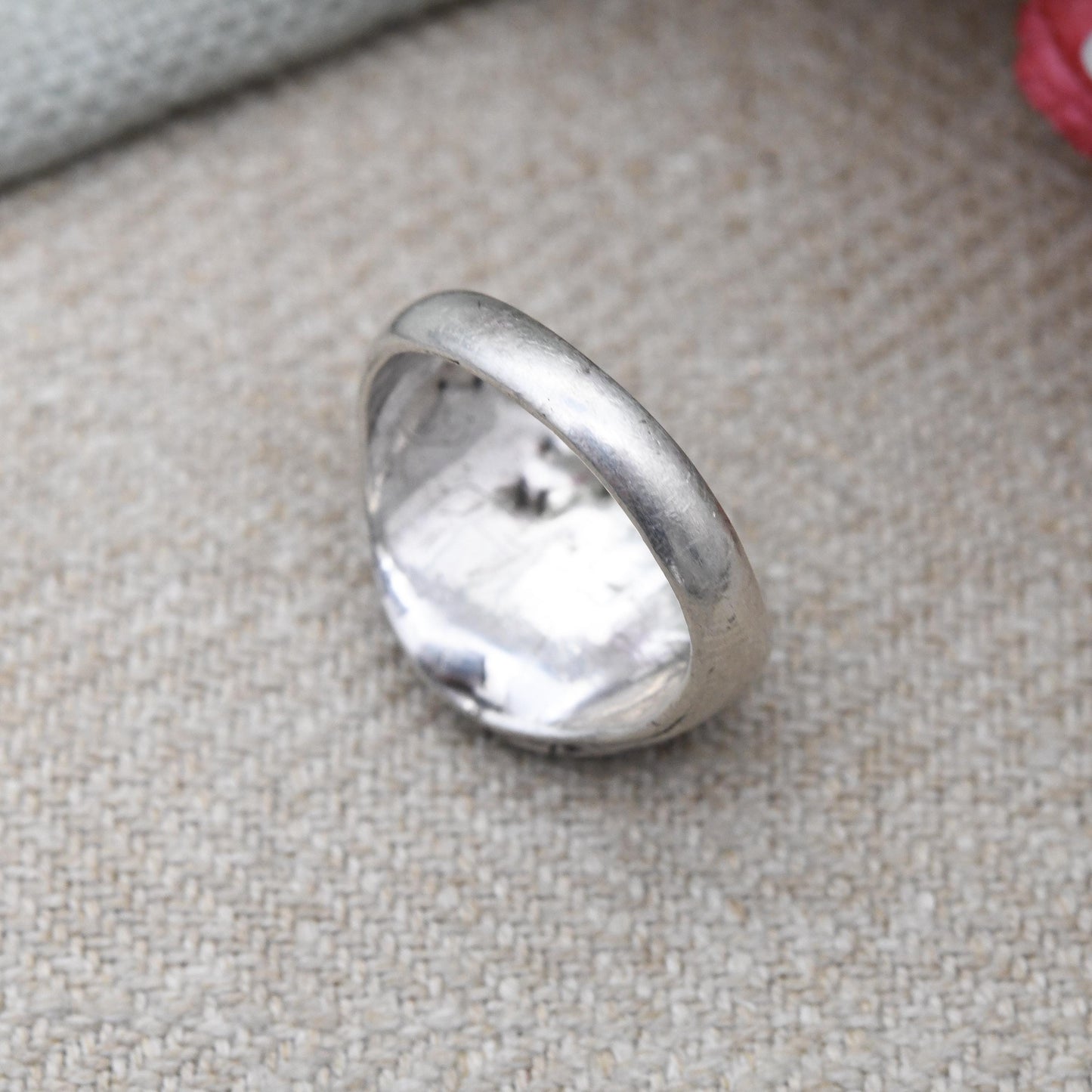 Antique Silver Sardonyx Signet Ring - Hand Engraved Design Unisex Chunky Silver Jewellery Small Pinkie | UK Size - K 1/2 | US Size - 5 1/2