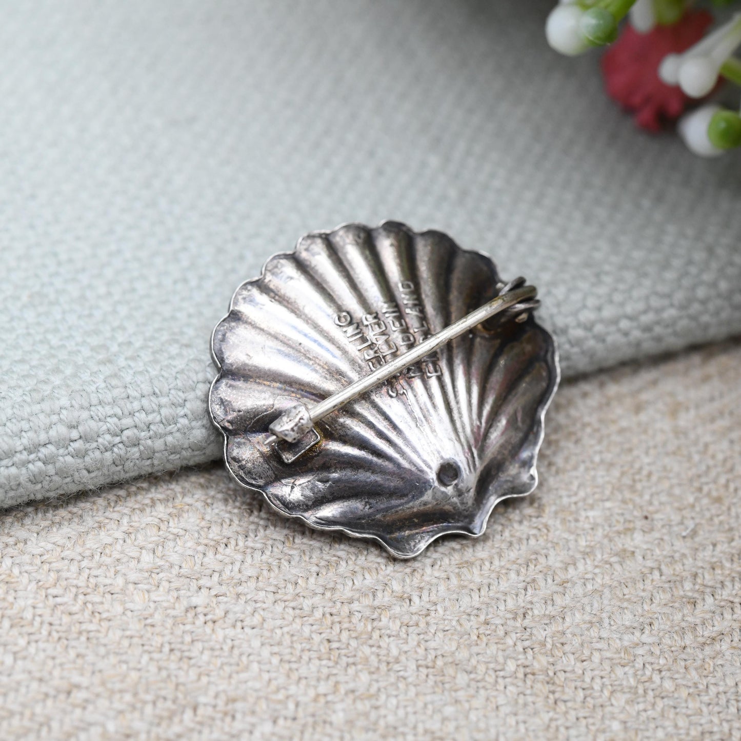 Antique Sterling Silver Pink Shell Cornish Pixie Brooch - c. 1920s 1930s Art Deco Period | Bright Colourful Enamel | Made in England