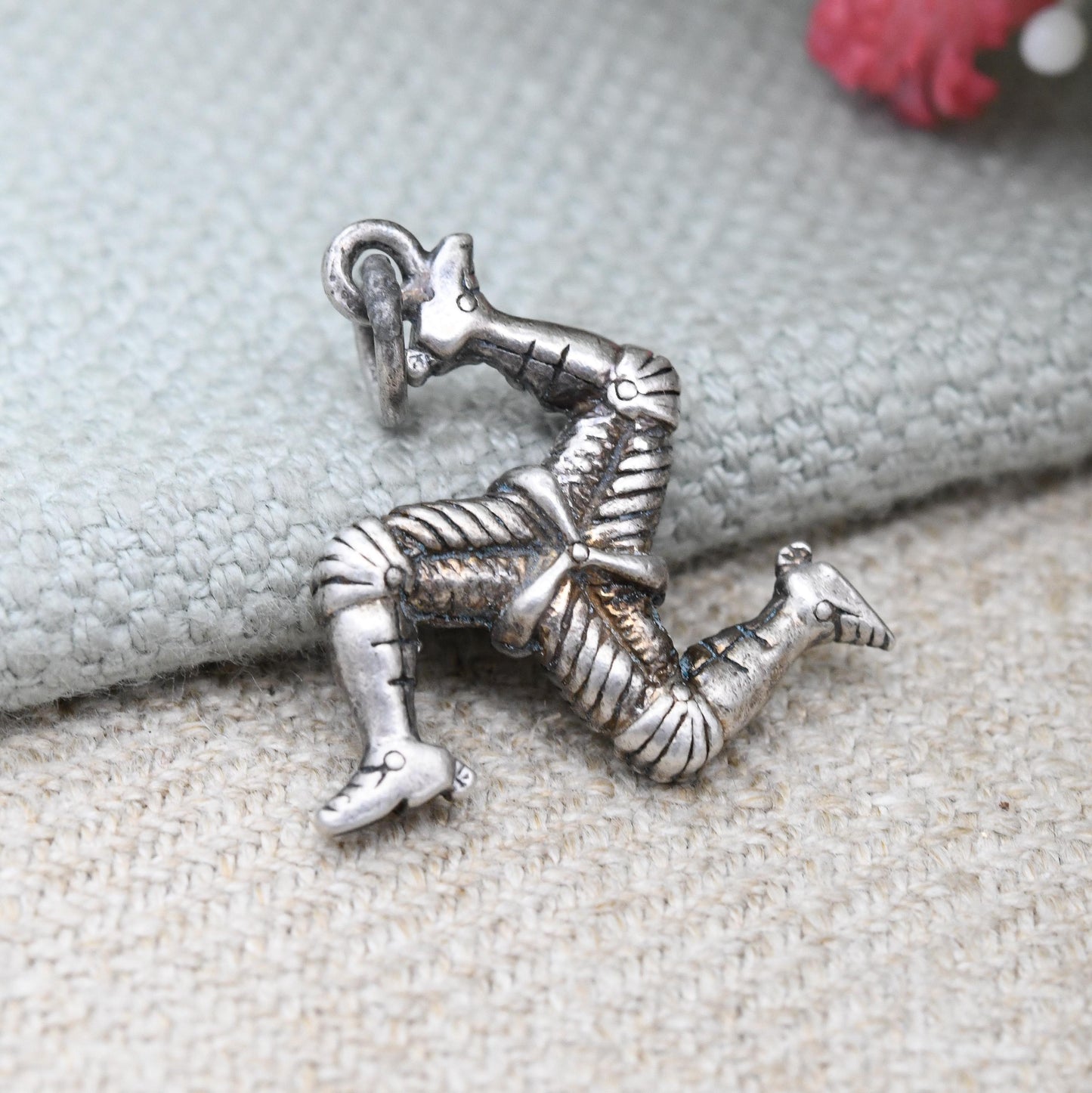Vintage Sterling Silver Isle of Man Triskelion Charm Pendant Three Legs of Mann - 3D Solid Silver Armoured Leg | Souvenir for Charm Necklace