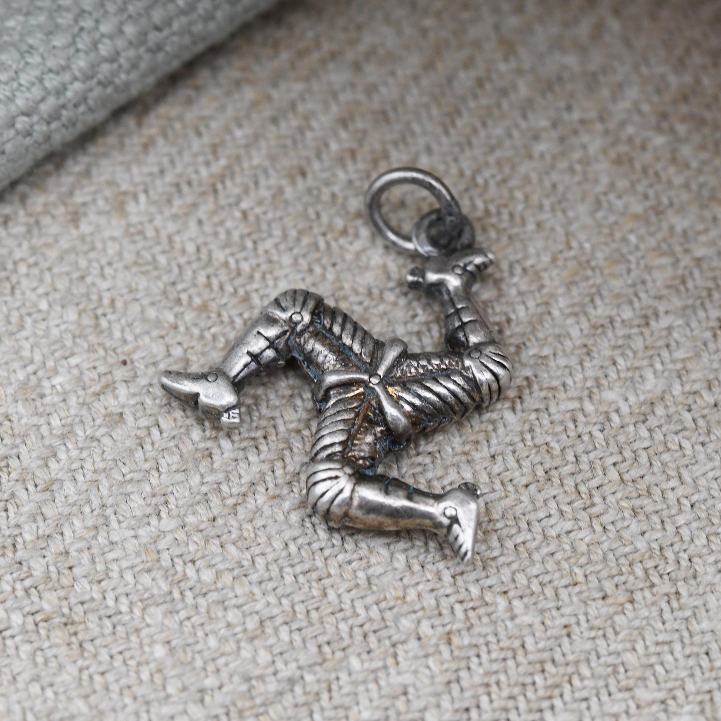 Vintage Sterling Silver Isle of Man Triskelion Charm Pendant Three Legs of Mann - 3D Solid Silver Armoured Leg | Souvenir for Charm Necklace