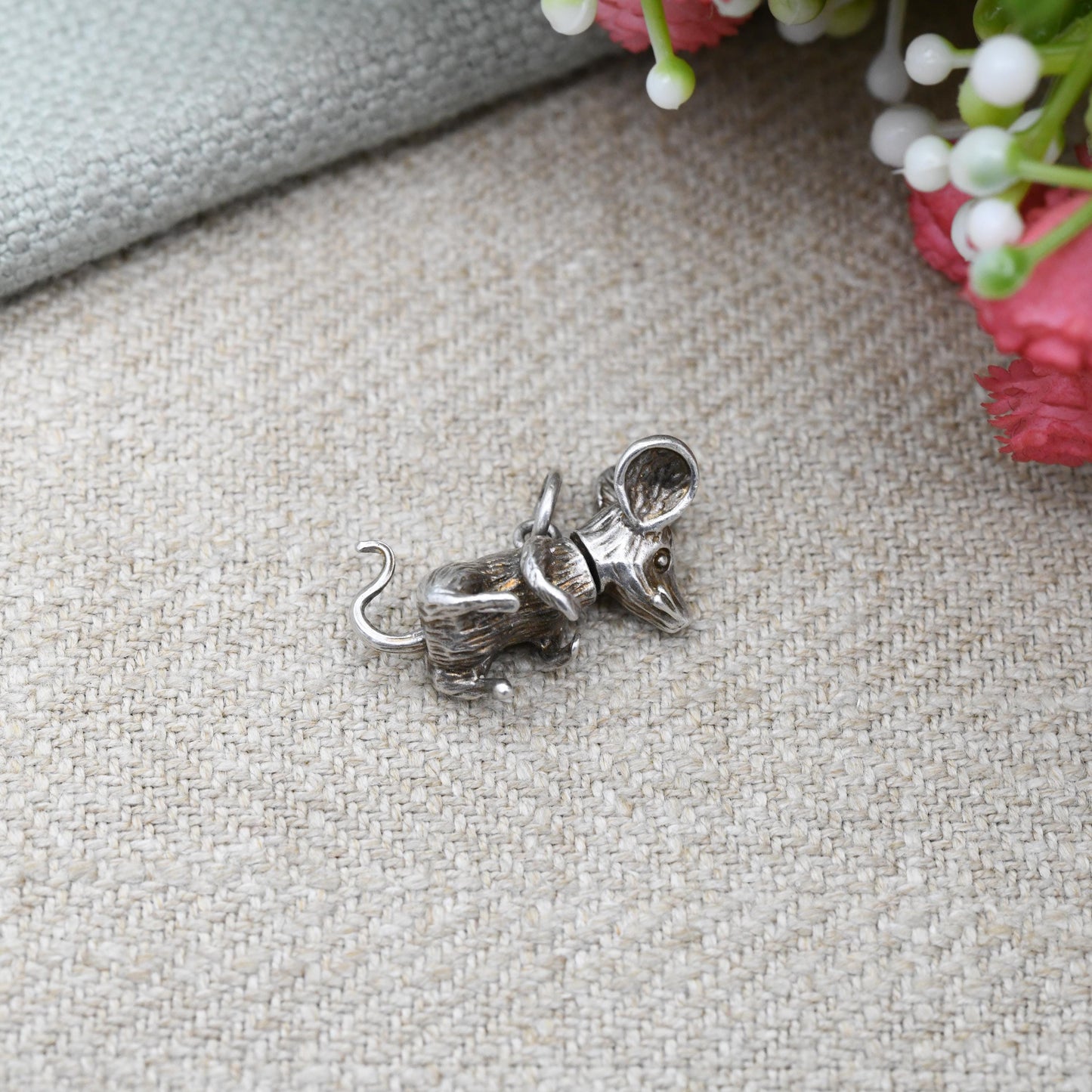 Vintage Sterling Silver Articulated Mouse Charm Pendant - Moving Rat Detailed Animal Lover Charm Bracelet Wildlife Gift | Elongated Neck