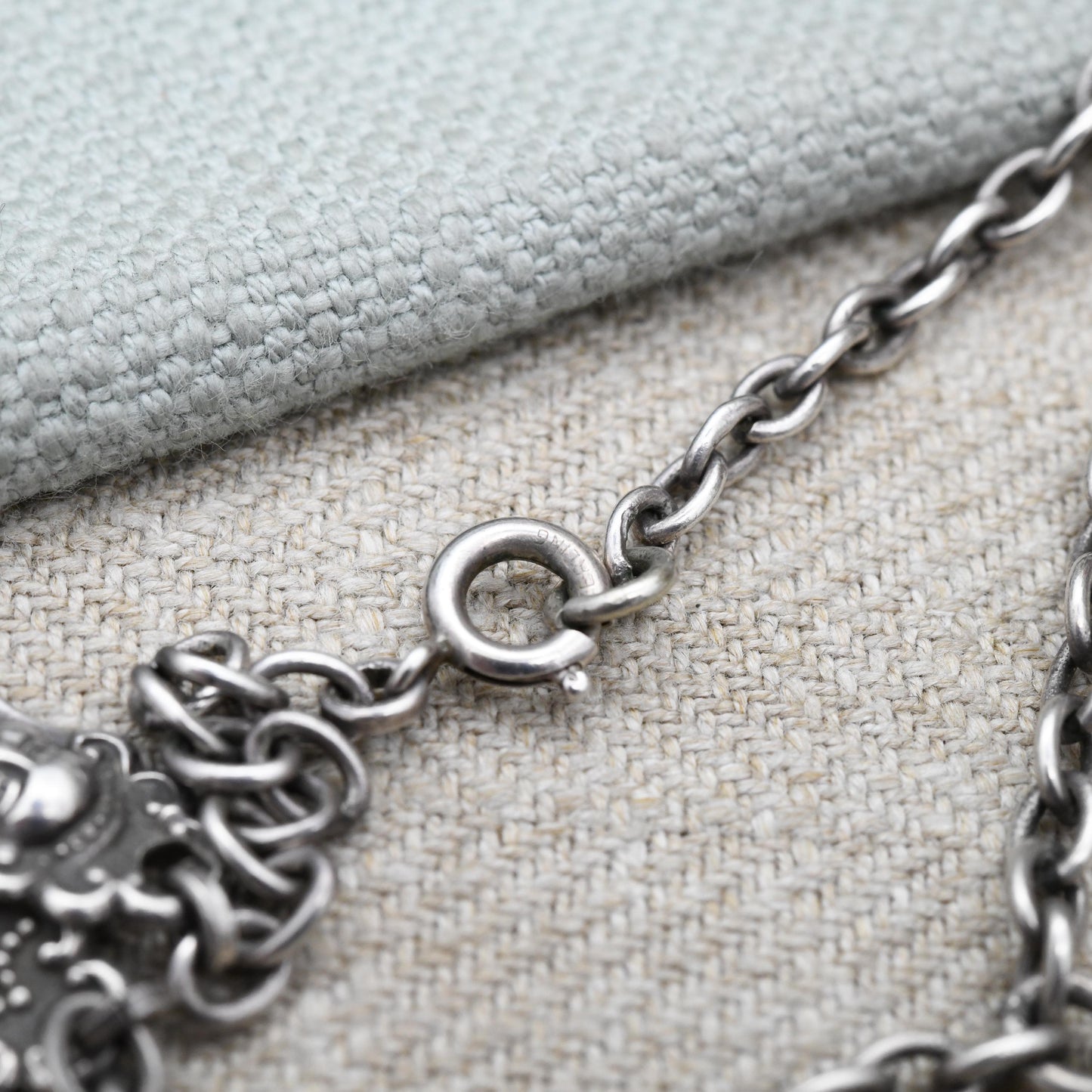 Antique Sterling Silver Locket Necklace with Hindu Deity Relief - Vishnu God on Garuda Eagle Bird Cross Legged Holding a Club | Asian Silver