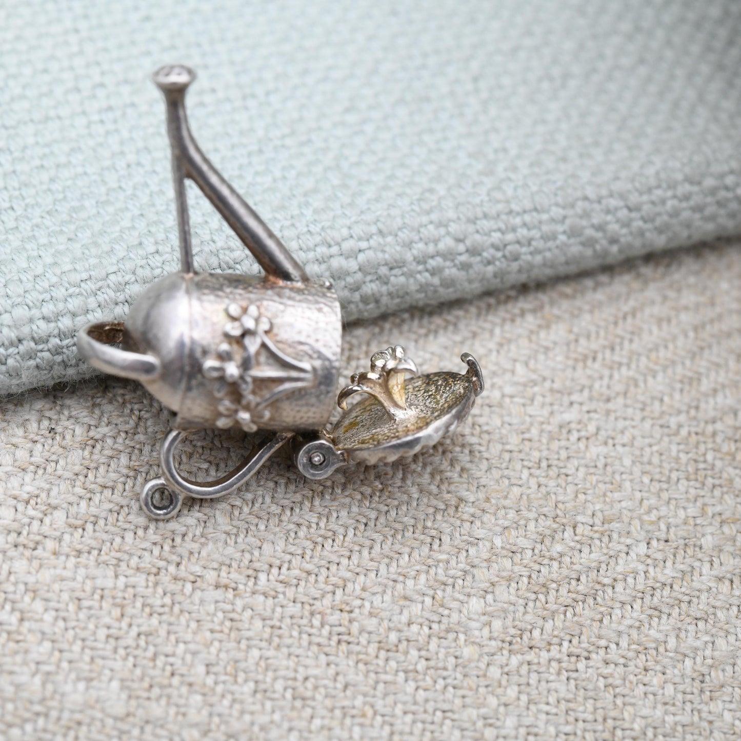 Vintage Sterling Silver Opening Watering Can Charm Pendant with Flower Inside - Pretty Florals | Opens to Reveal Flowers | Gift for Gardener