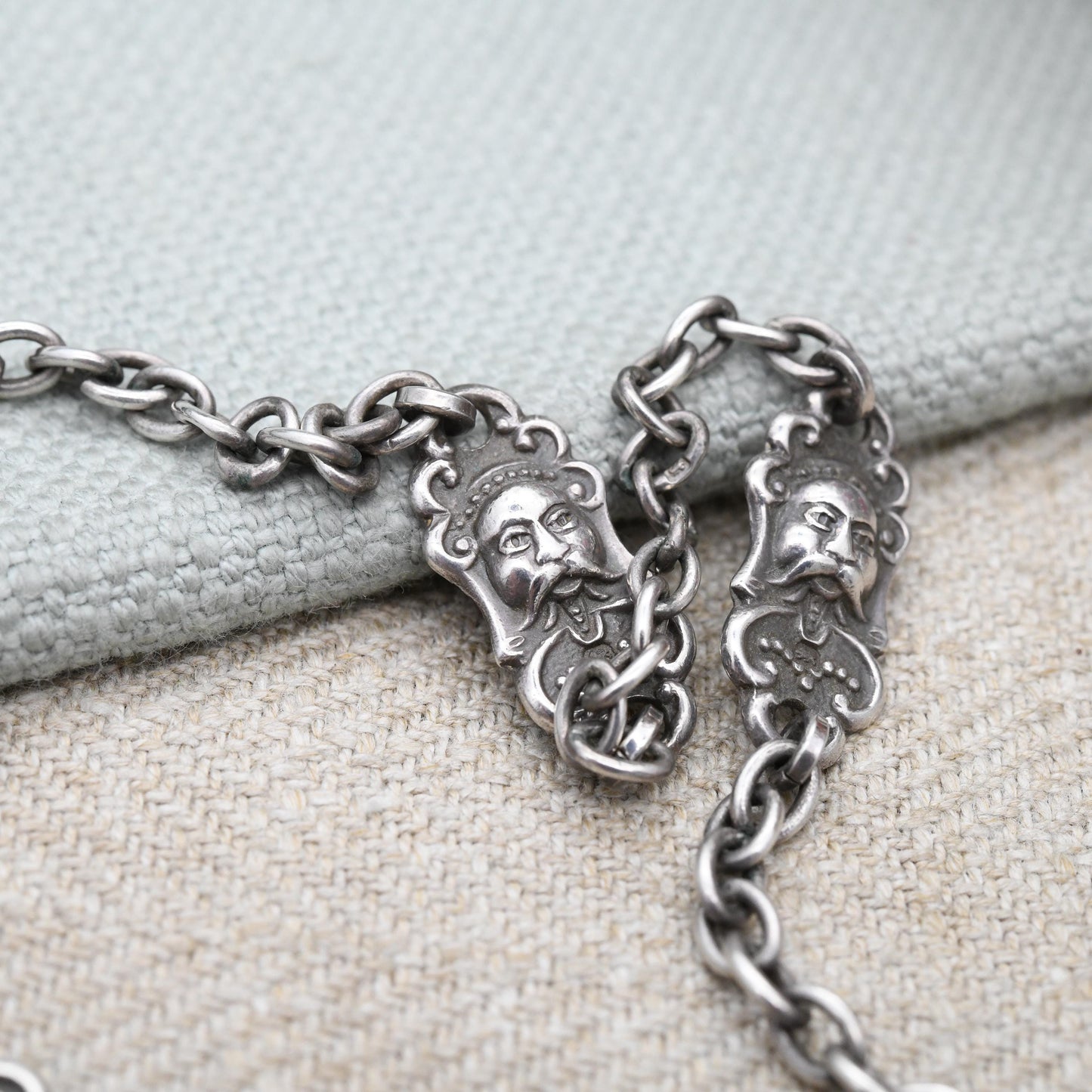 Antique Sterling Silver Locket Necklace with Hindu Deity Relief - Vishnu God on Garuda Eagle Bird Cross Legged Holding a Club | Asian Silver