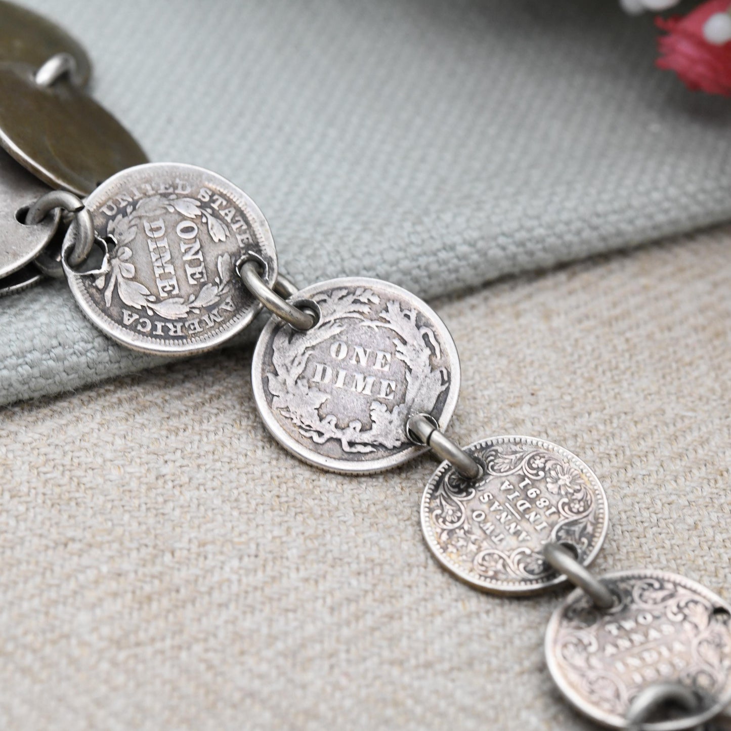 Antique Sterling Silver Coin Albert Chain 1891 with Dog Clip T-Bar & Vesta Case by John Millward Banks JMB - Victorian World Coin Collection