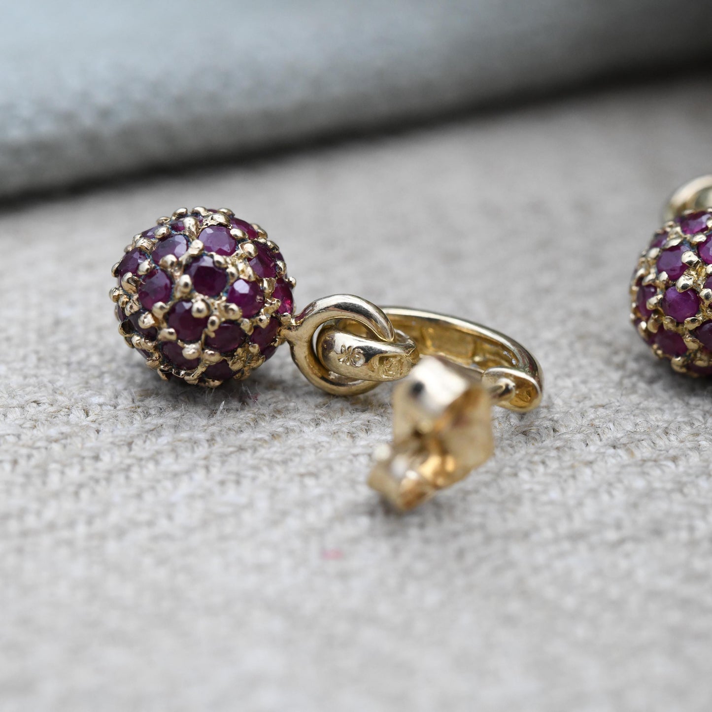 9ct Gold Ruby Bauble Stud Earrings 2004 - Red Gemstone Disco Ball Style | July Birthstone Birthday Gift | Solid Yellow Gold Butterfly Back