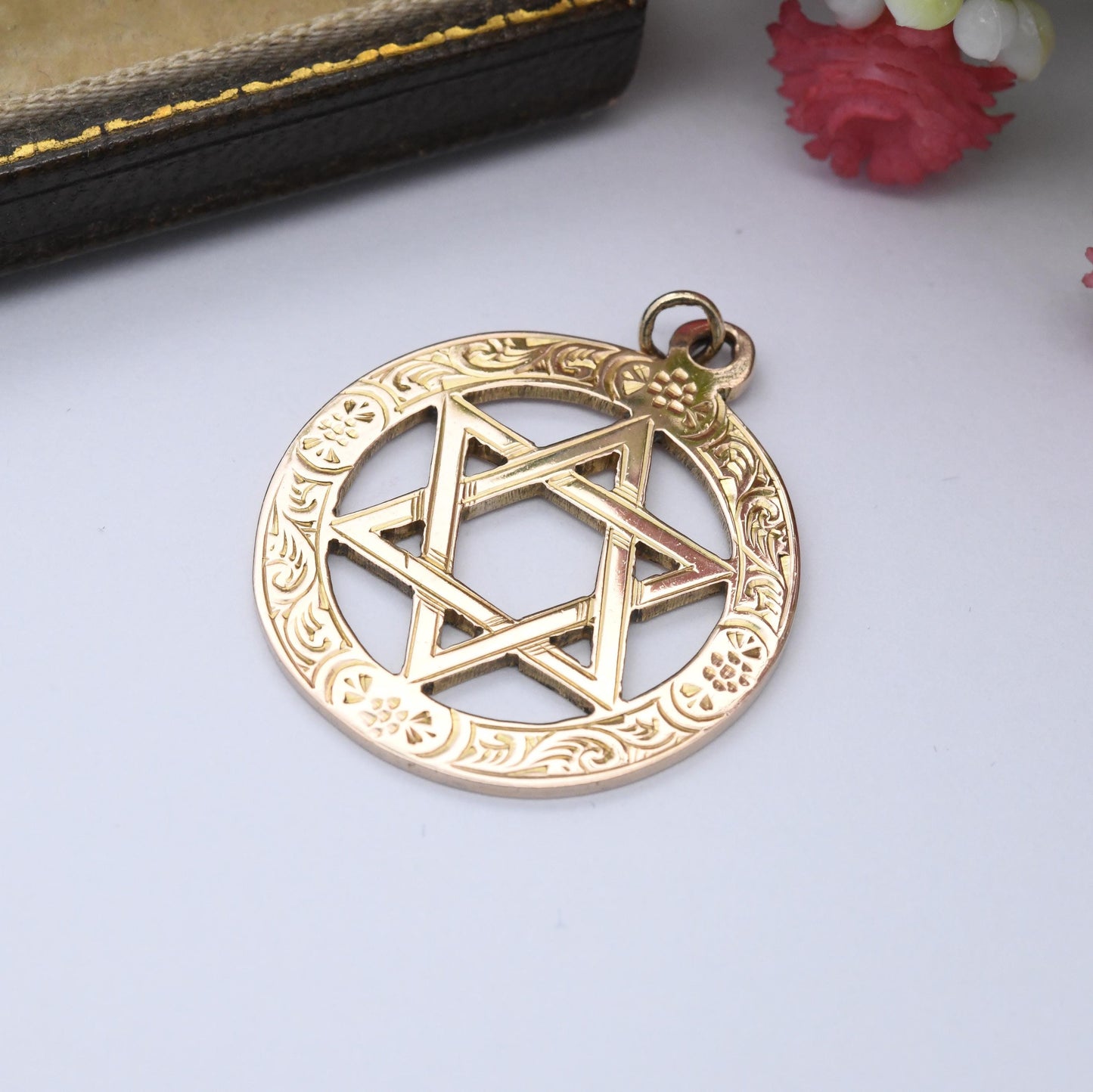 Antique 9ct Gold Star of David Fob Pendant 1917 by Nathan Brothers - Celestial Religious Jewellery | Jewish Shield of David Symbol Charm