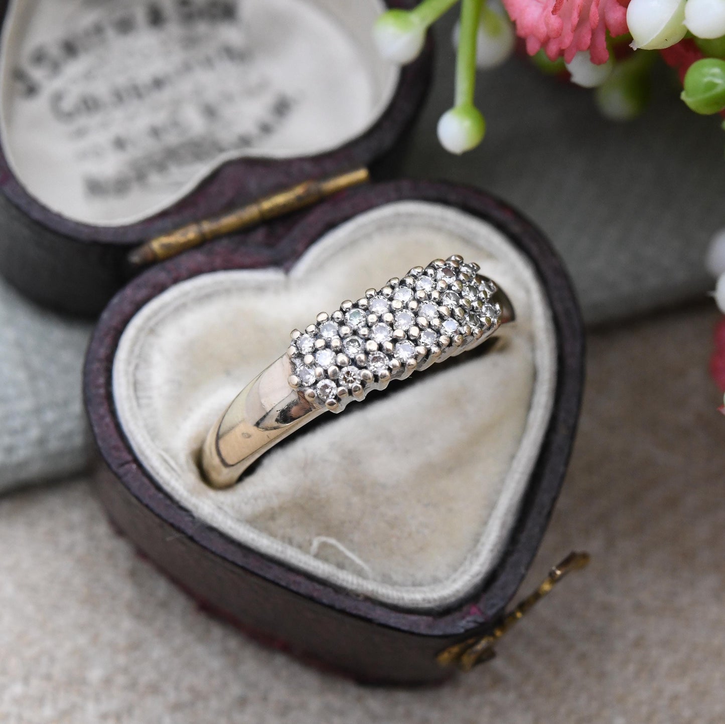 Vintage 9ct Gold and Diamond Cluster Ring 0.25 Carats 25 Points - Three Row Pave Diamond Stacking Ring | UK Size - O | US Size - 7 1/4