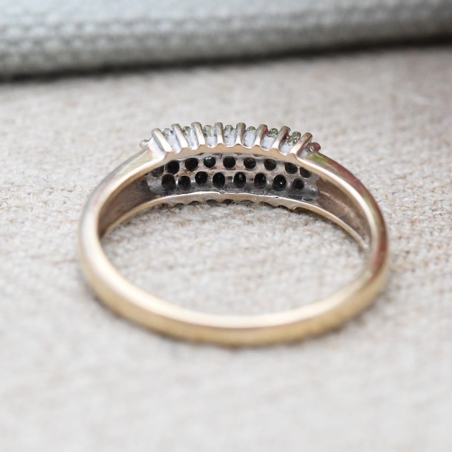 Vintage 9ct Gold and Diamond Cluster Ring 0.25 Carats 25 Points - Three Row Pave Diamond Stacking Ring | UK Size - O | US Size - 7 1/4