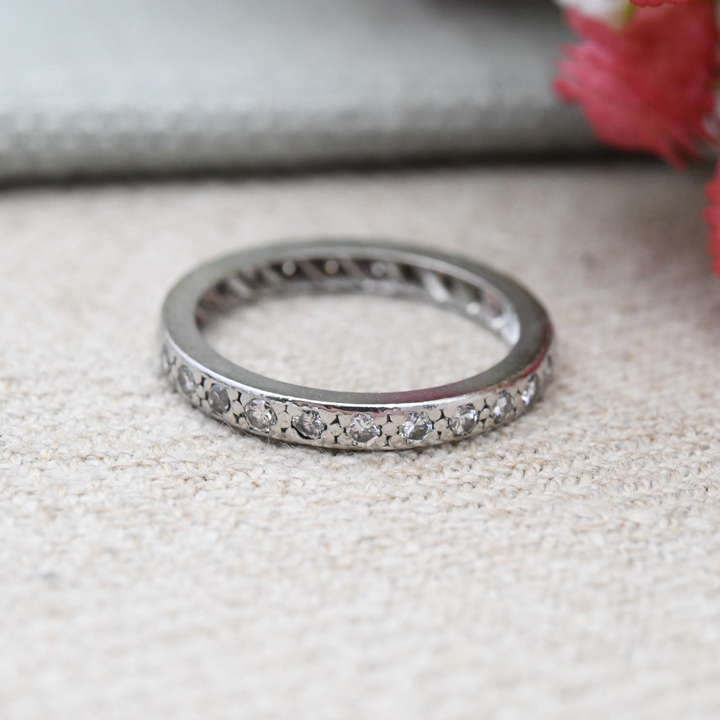 Art Deco Platinum and Diamond Eternity Ring - Antique Wedding Band UK Size - K 1/2 | US Size - 5 3/4