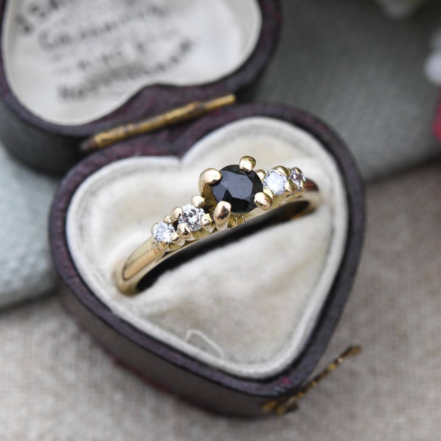 Vintage 18ct Gold Sapphire and Diamond Ring - Five Stone Blue Gemstone Side Stones Stacker Ring Raised | UK Size - P | US Size - 7 3/4
