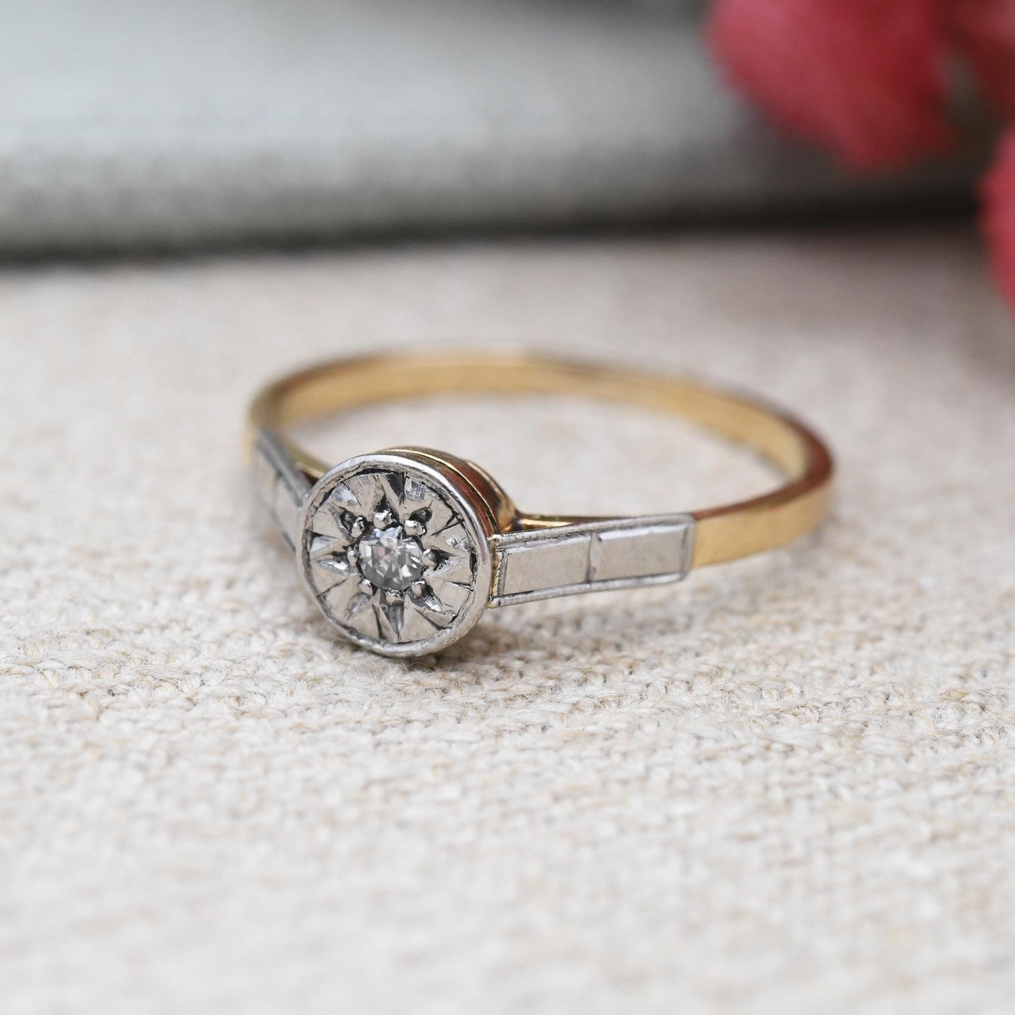 Antique Star Diamond Solitaire Ring 18ct Gold and Platinum Art Deco Star Setting c1920 - Celestial Engagement | UK Size - O US Size - 7 1/4