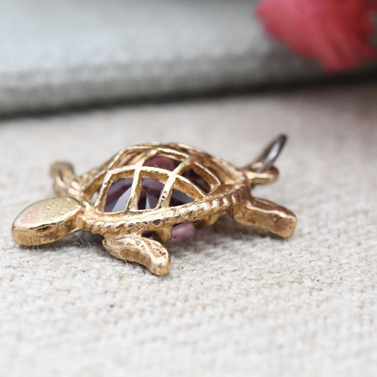 Vintage 9ct Gold Sea Turtle Charm Pendant with Crystal Body 1967 - Rare Charm Quirky Charm Bracelet Necklace Cute Animal Jewellery Gift