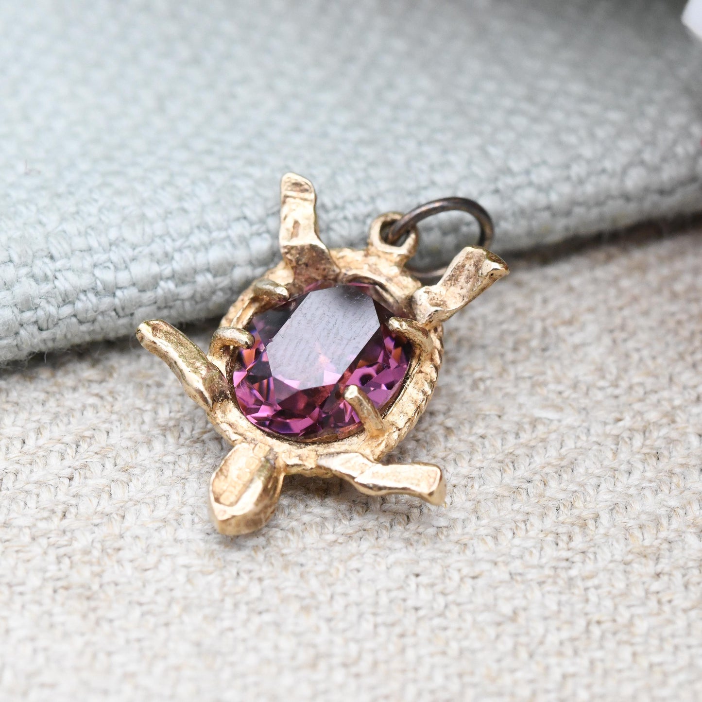 Vintage 9ct Gold Sea Turtle Charm Pendant with Crystal Body 1967 - Rare Charm Quirky Charm Bracelet Necklace Cute Animal Jewellery Gift