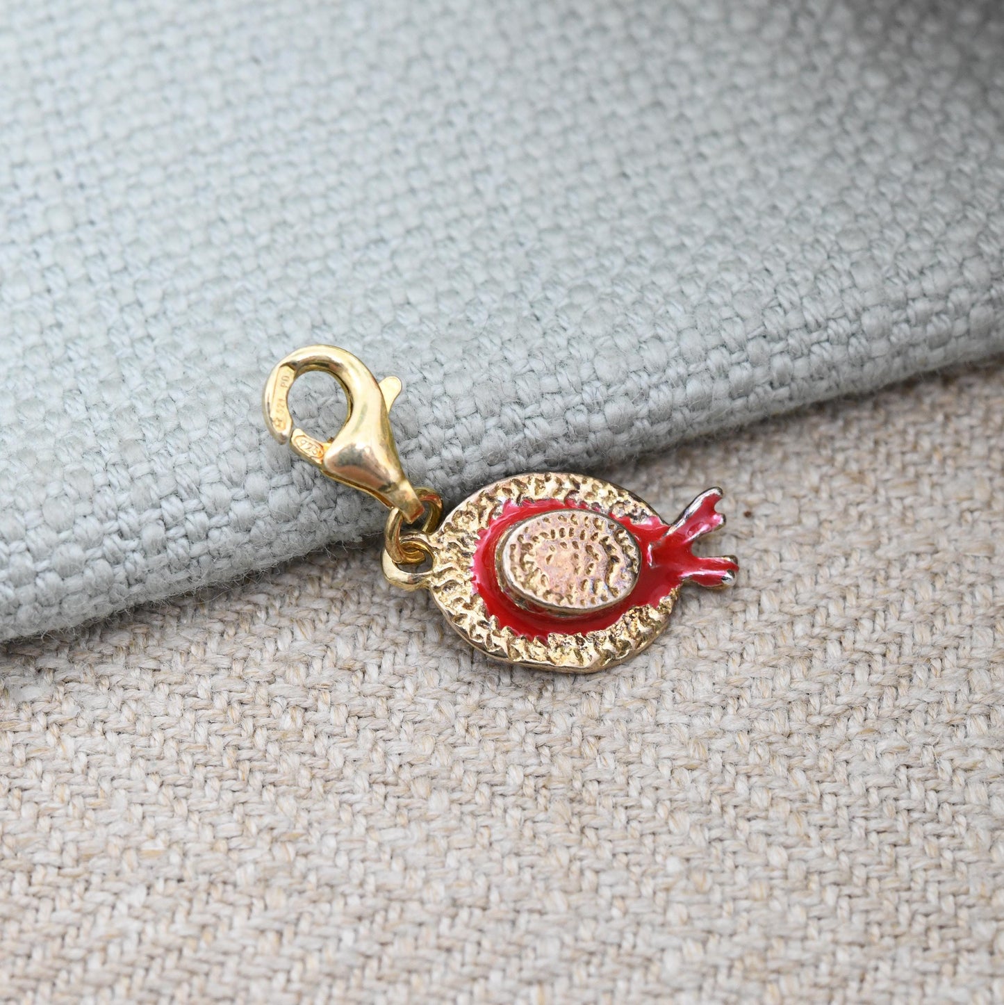 Vintage Sterling Silver Straw Hat Charm with Red Enamel Ribbon Lobster Clasp - Gold Plated Silver Charm | Countryside Theme Rural Pendant