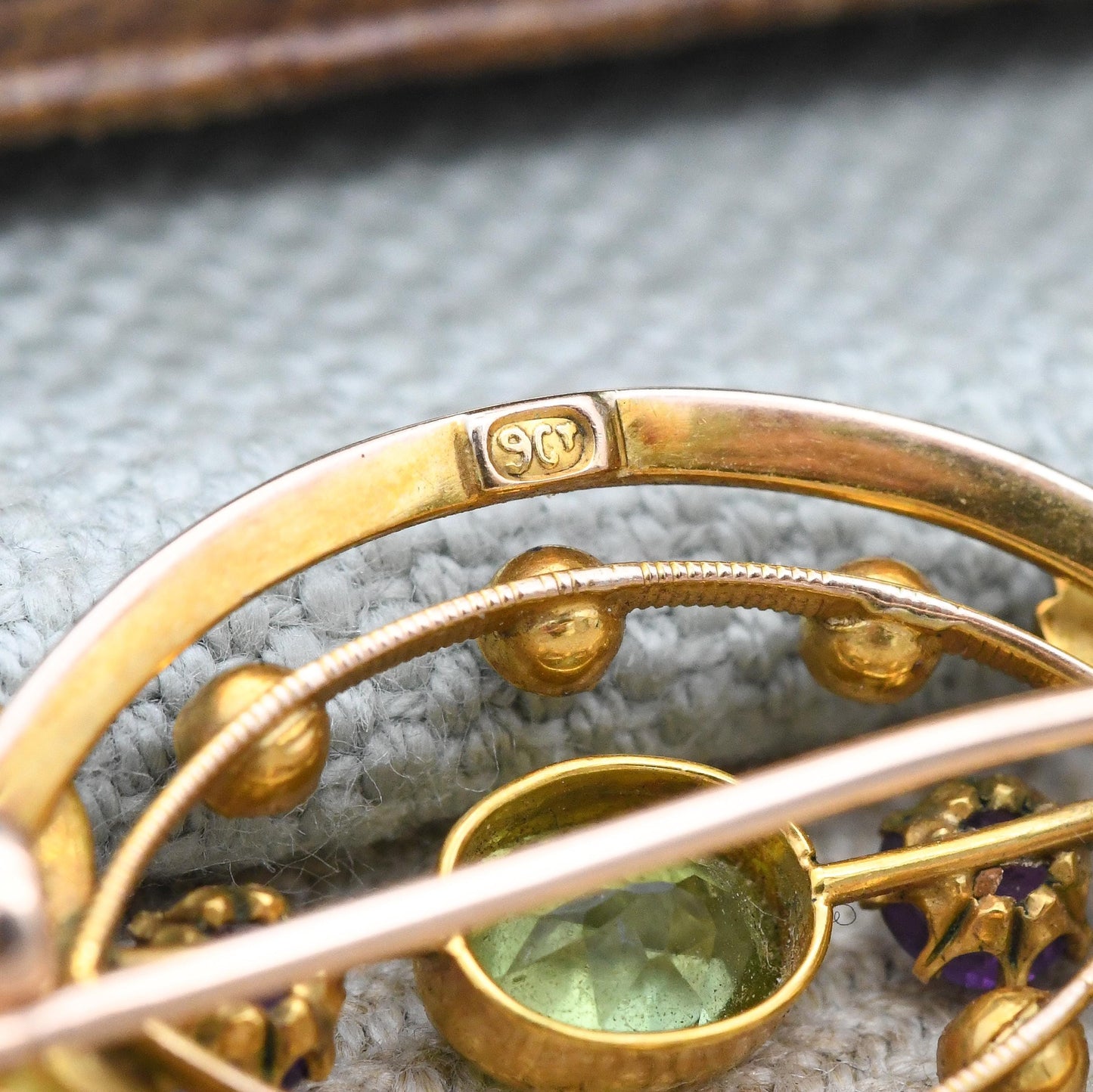 Antique 9ct Gold Suffragette Gemstone Brooch with Peridot Amethyst Pearl c. 1910s Edwardian - Milgrain Detail | Votes for Women Jewellery